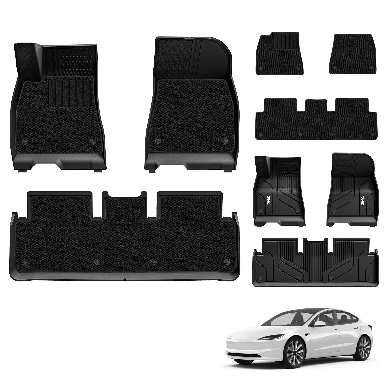 3W Floor Mats With Carpets For 2024 Tesla Model 3 Highland New Generation Cat Liners, All Weather Protection Model Y Accessories