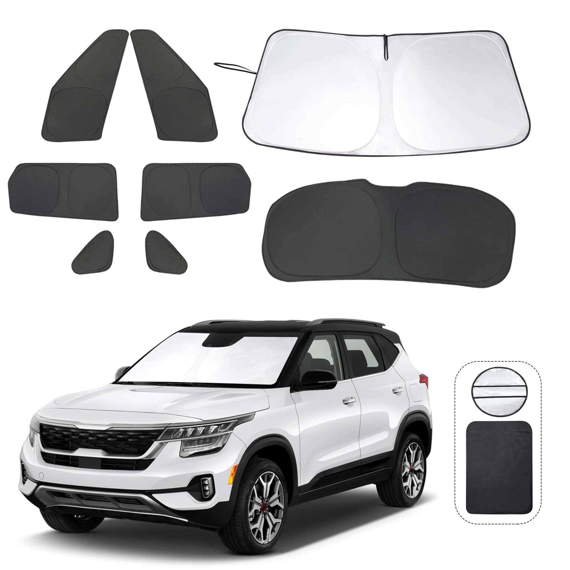 8Pcs Yycke Window Shades For Seltos 2021-2024 For Kia Accessories Car Side Full Windows Rear Triangular Windshield Sun Shade Sun