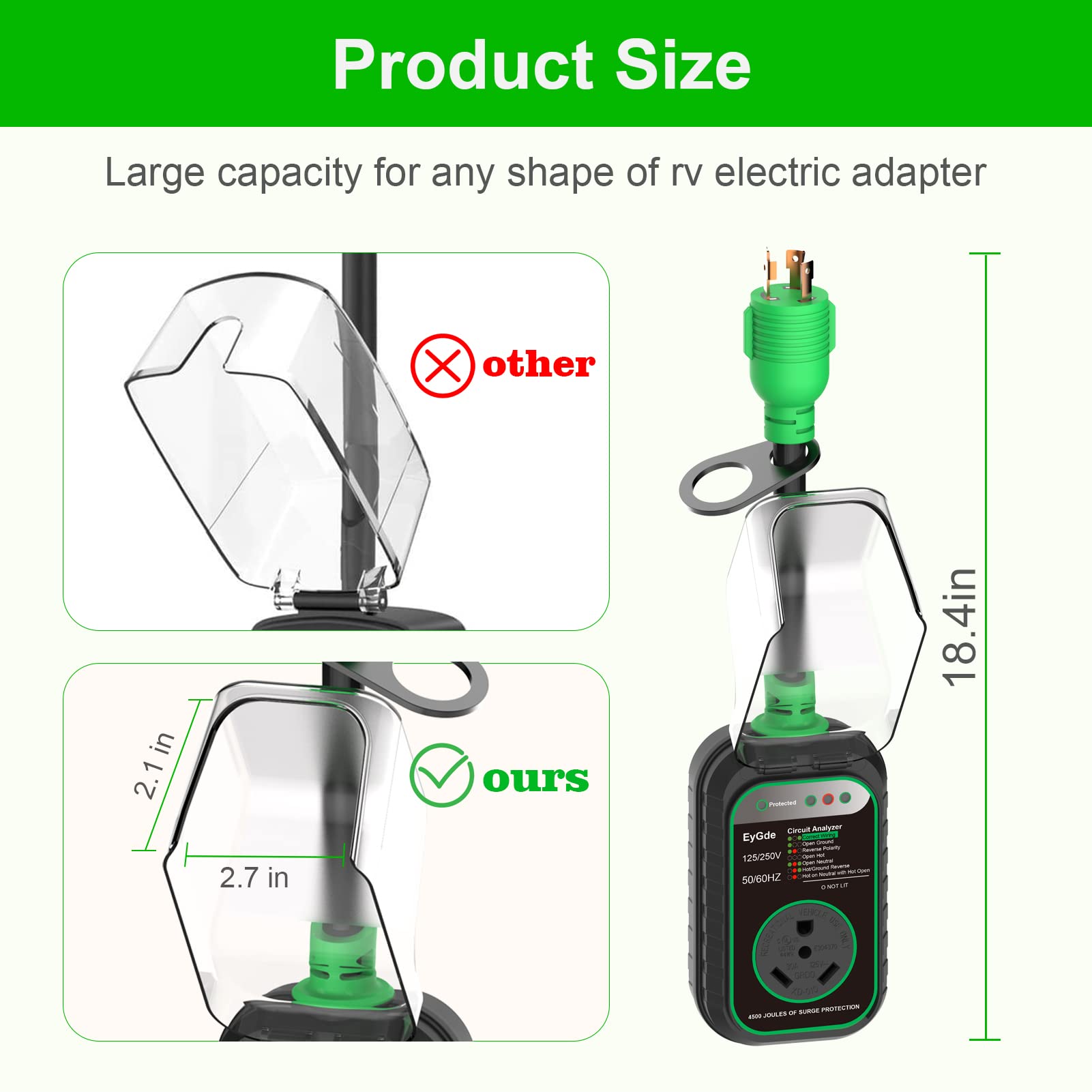 Eygde 4 Prong To 30 Amp Rv Generator Adapter, Patented Nema L14-30P Twist Lock Male Plug To Tt-30R Female Adapter With Surge, With Circuit Analyzer Led Indicator For Generator To Rv Trailer Camper