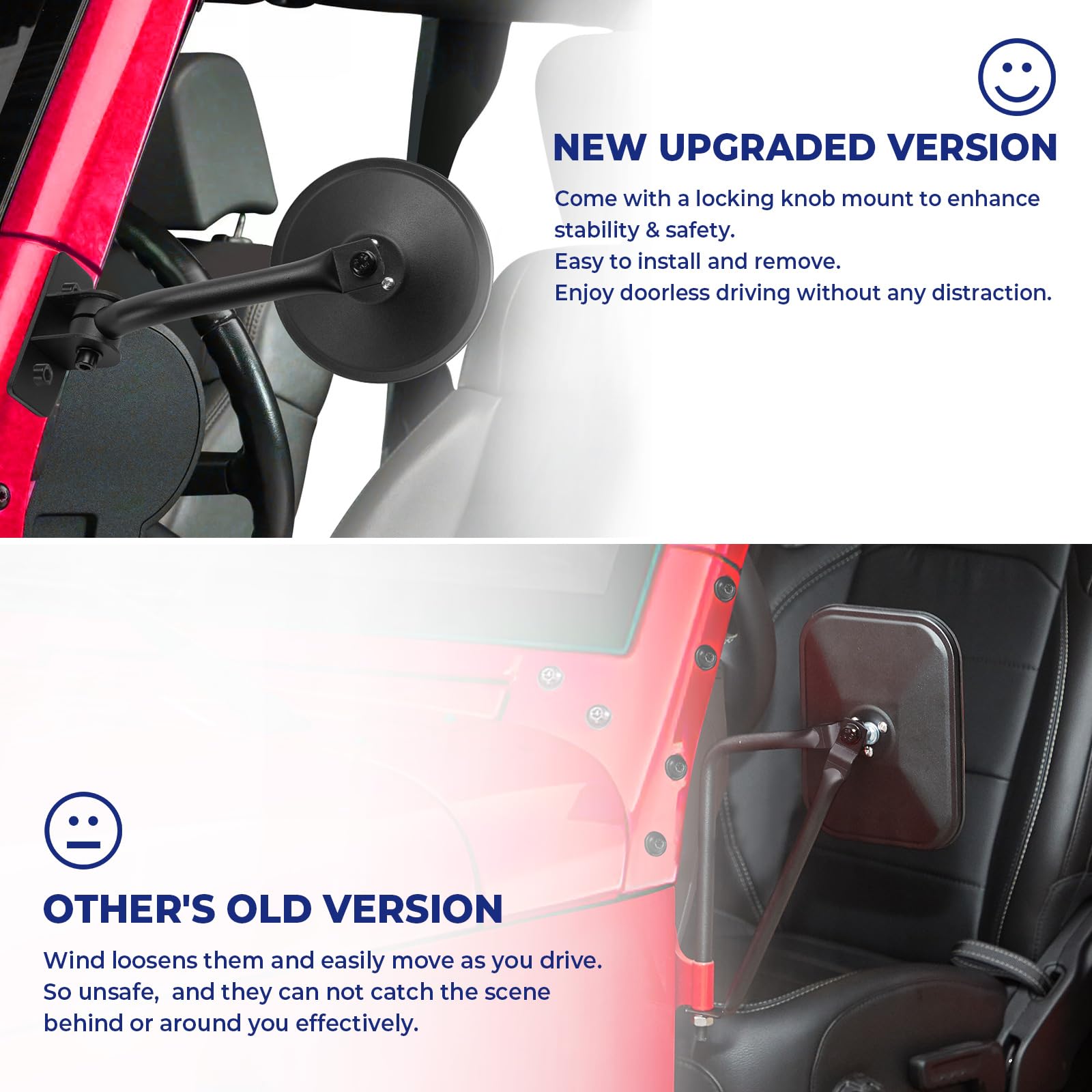 QMPARTS Upgraded Mirrors Doors Off Compatible with JK JKU TJ, Round Wrangler Side Mirrors Doorless Mirrors for Safe Doors off Dr