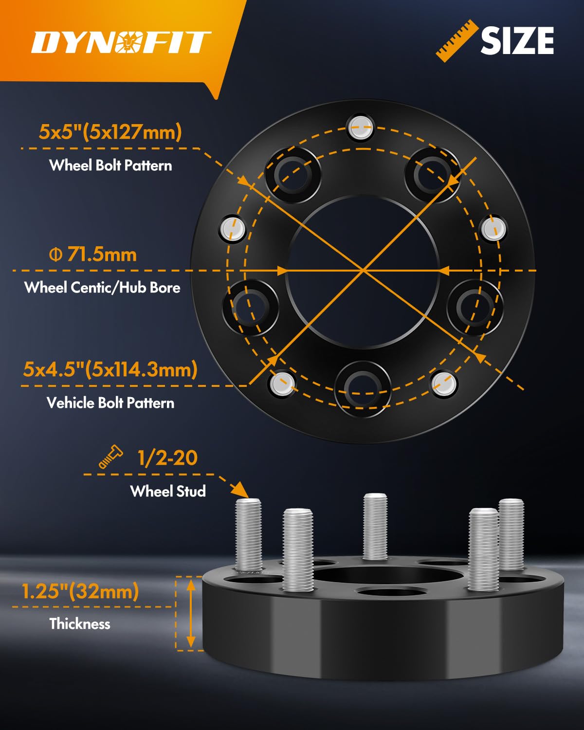 5X4.5 To 5X5 Wheel Adapters 4Pcs For Je-Ep Jk Wk Wj Xk Wheels On Tj Yj Kk Xj Mj Kj Zj, Dynofit 5X114.3Mm To 5X127Mm 1.25'' Forge