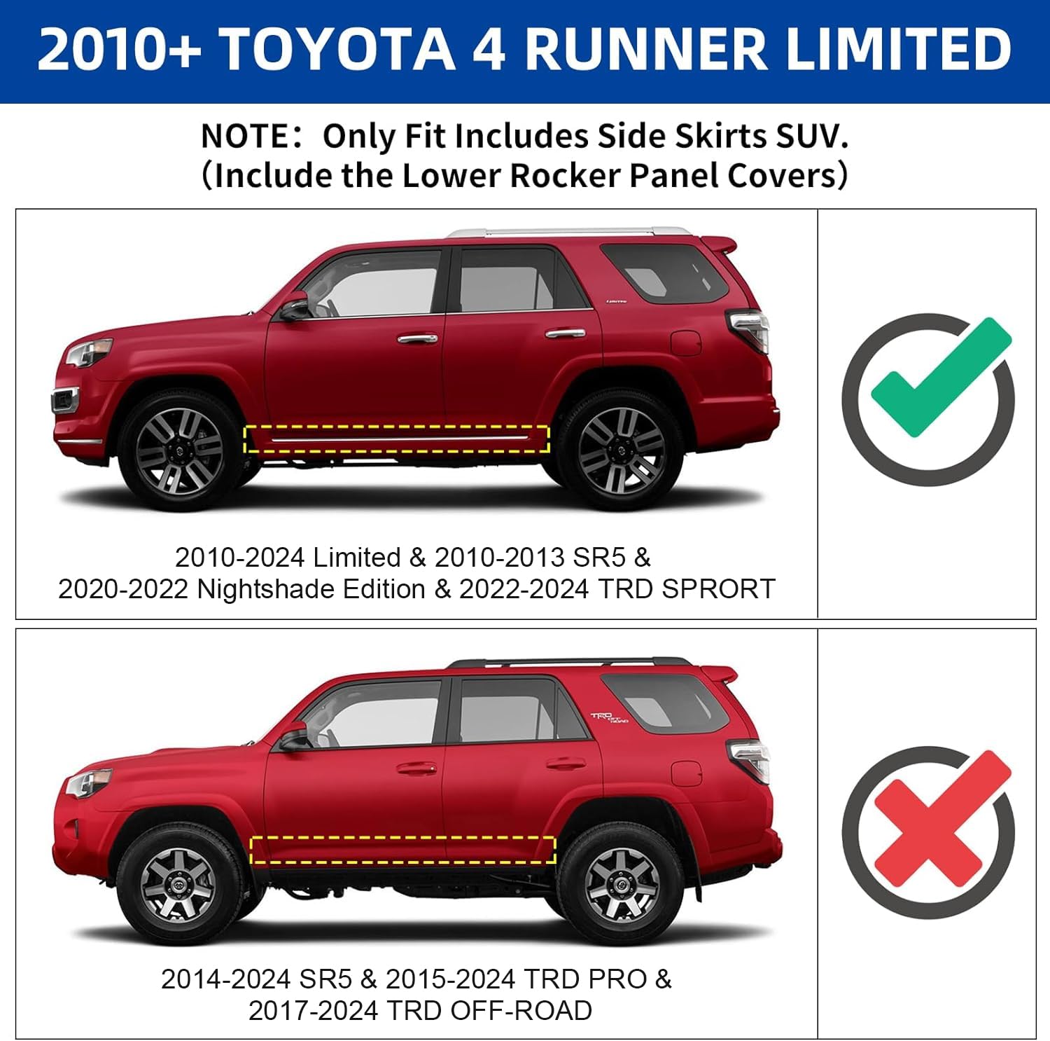 Othowe 5.5Inch Aluminum Side Steps Running Boards Compatible With Toyota 4Runner 2010-2024 Limited & 2010-2013 Sr5 & 2020-2022 Nightshade Edition & 2022-2024 Trd Sport.(Include Side Skirts)