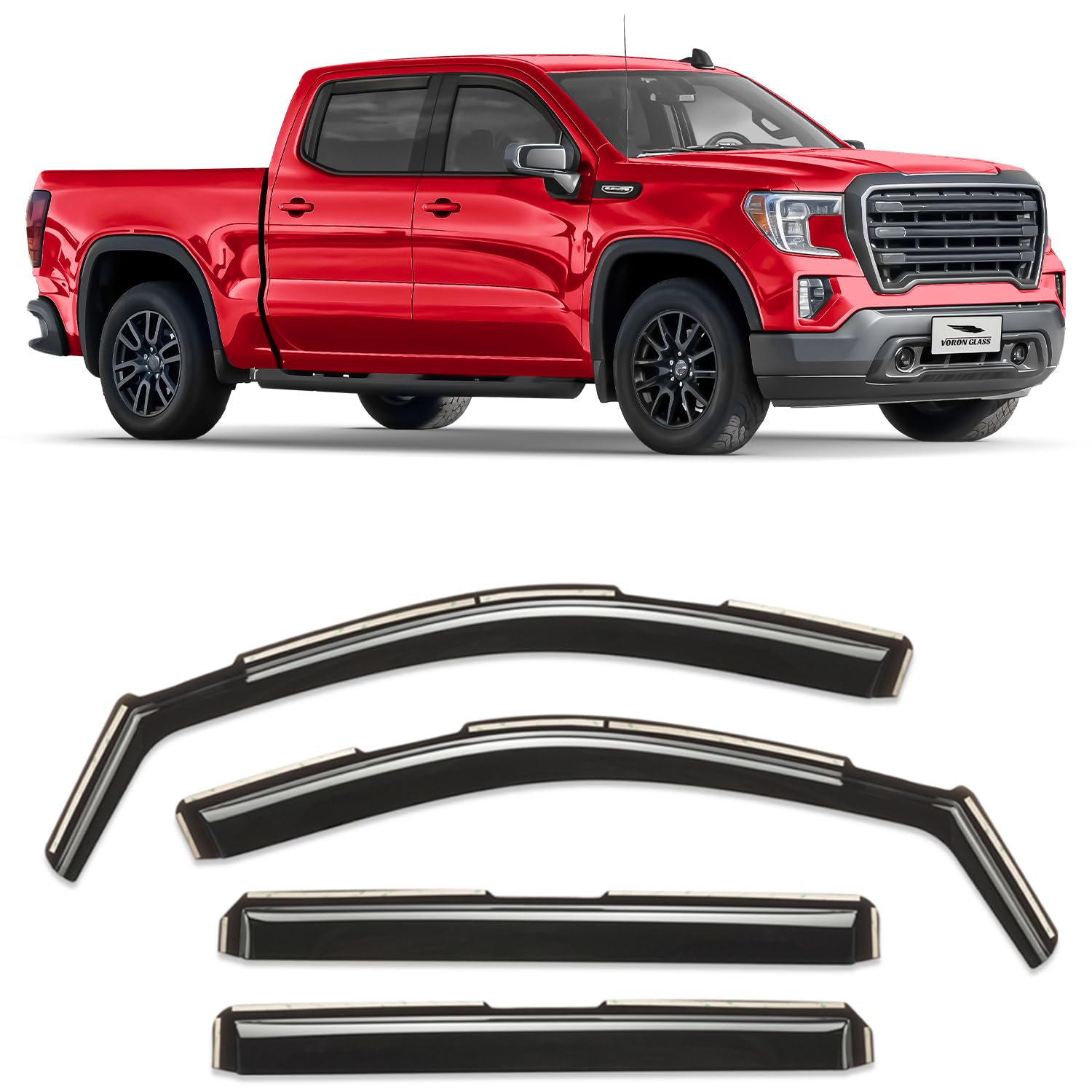Voron Glass In-Channel Extra Durable Rain Guards For Trucks Gmc Sierra 1500 2019-2025 Crew Cab, Window Deflectors, Vent Window V