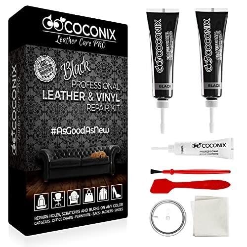 Coconix Black Leather Repair Kits For Couches - Vinyl & Upholstery Repair Kit For Car Seats, Sofa & Furniture - Liquid Scratch Filler Formula Repairs Couch Tears & Burn Holes