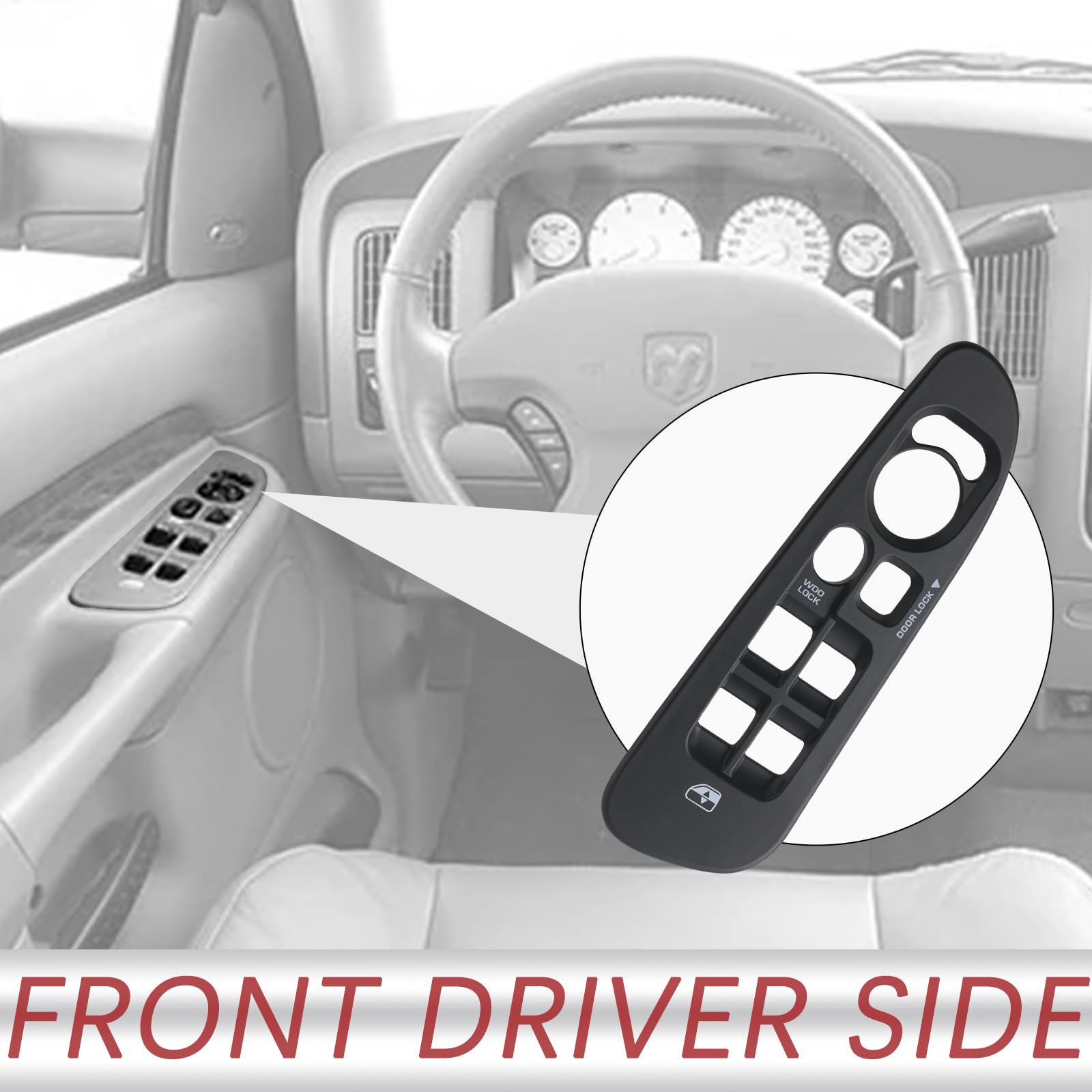 Gray Master Power Door Window Switch Bezel Front Driver Side | for 2002-2008 Dodge Ram 1500 2500 3500 Quad Cab,2006-2008 Dodge R