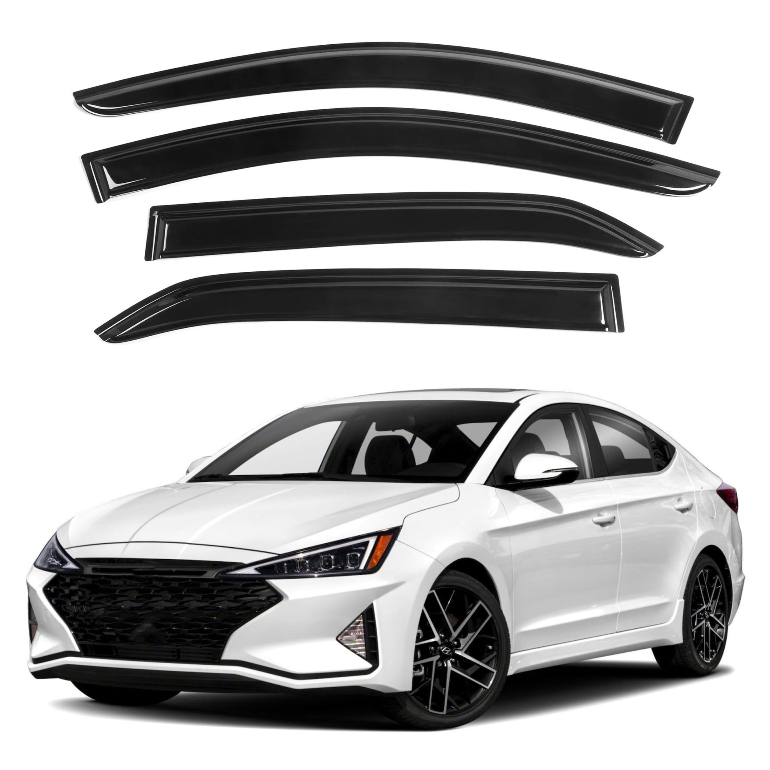 Ig Window Visor For Hyundai Elantra 2017-2020 (Excludes Gt), Rain Guard Tape-On Extra Durable Sun Wind Side Vent Window Deflecto