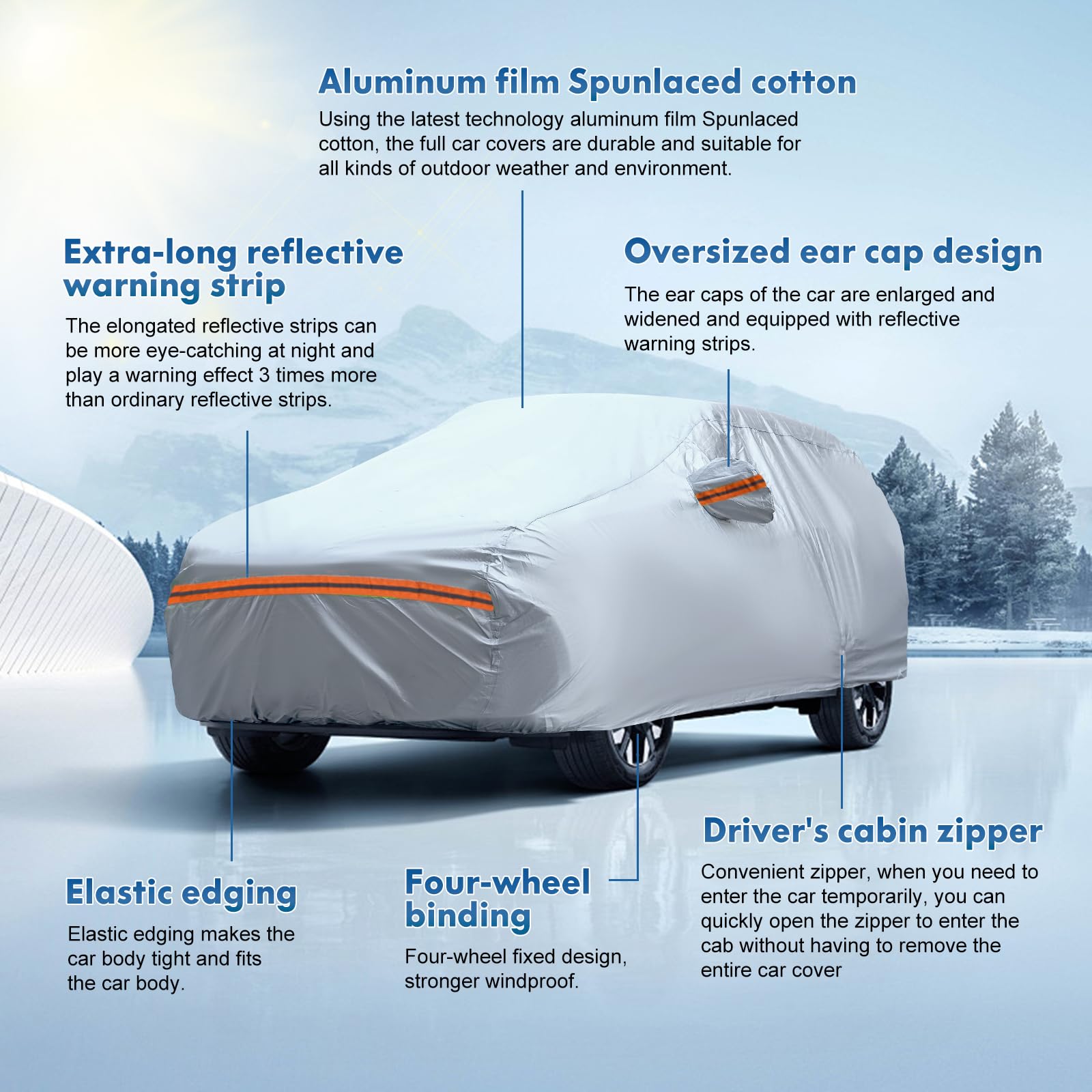 KEYOOG Fit for 188''-199'' Length SUVs, 6-Layer Full Car Cover is All-Weather Waterproof, Universal in All Seasons, Snow Prevent