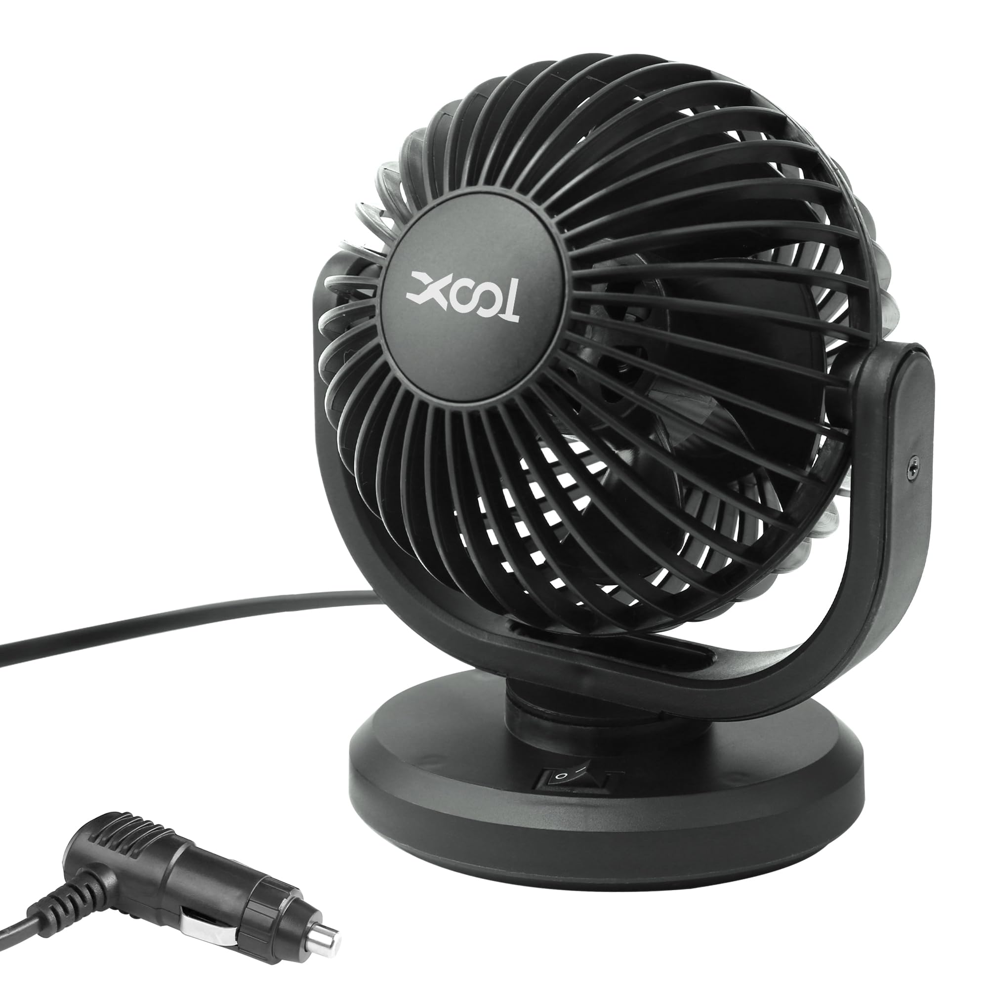 Xool 12V Car Fans, 4 '' Electric Car Cooling Air Fan Powerful Single Car Fan Cigarette Lighter Low Noise 360 Degree Rotatable Fo