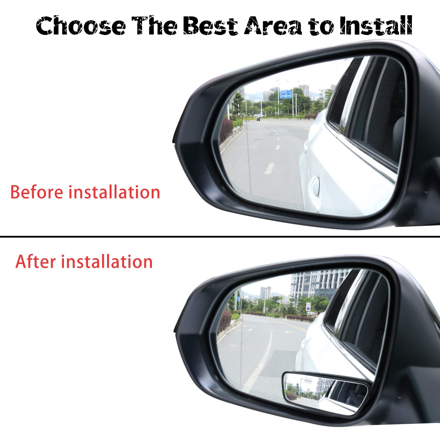 LivTee HD Glass Framed Rectangular Blind Spot Mirror - Adjustable Convex Wide Angle Rearview Mirrors for Universal Cars (2 pcs) - Black