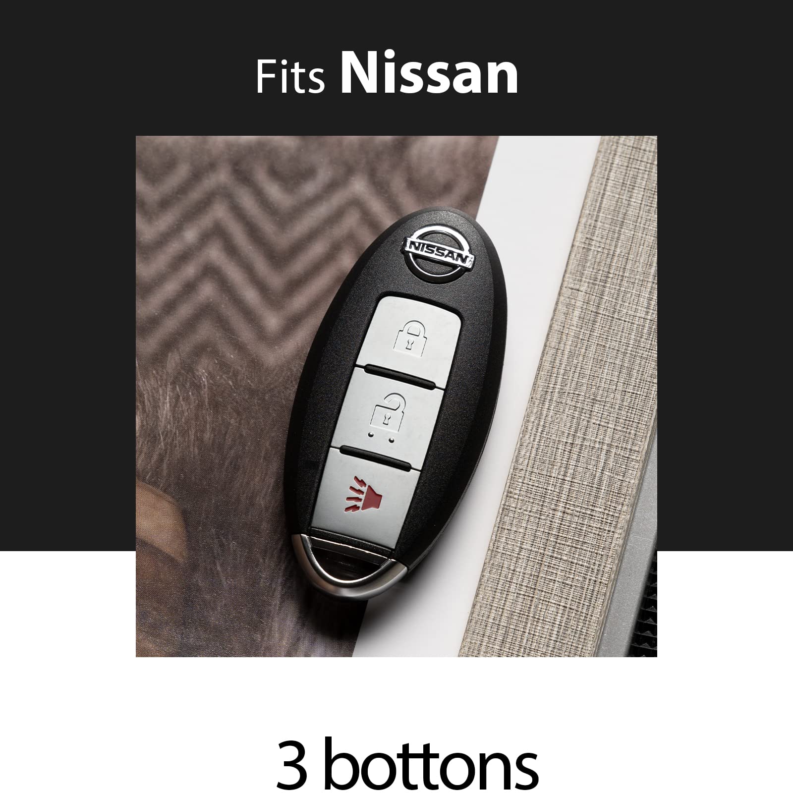 Smyfob Nissan Key Fob Cover Leather Lanyard Keychain Holder Car Key Case Protector 370z Frontier Juke Kicks Titan Accessories 3