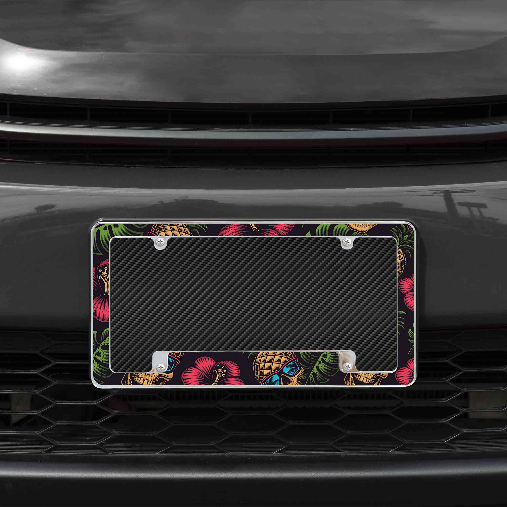 Rico Industries Pineapple Skulls All Over Automotive License Plate Frame for Car/Truck/SUV (12 x 6)