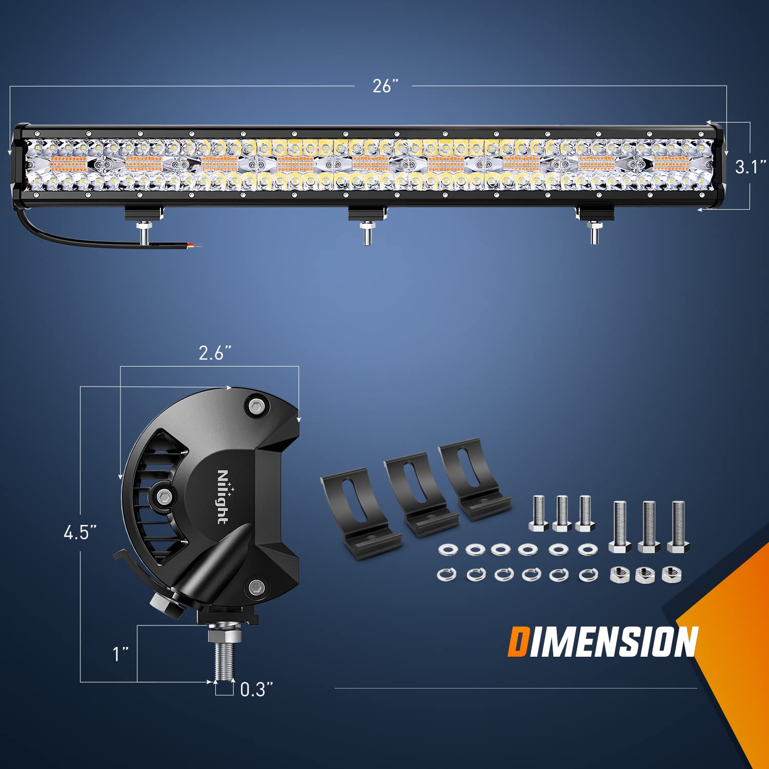 Nilight 26Inch 540W Led Light Bar Spot Flood Amber White Strobe 6 Modes With Memory Function Off-Road Truck Car Atv Suv Cabin Bo