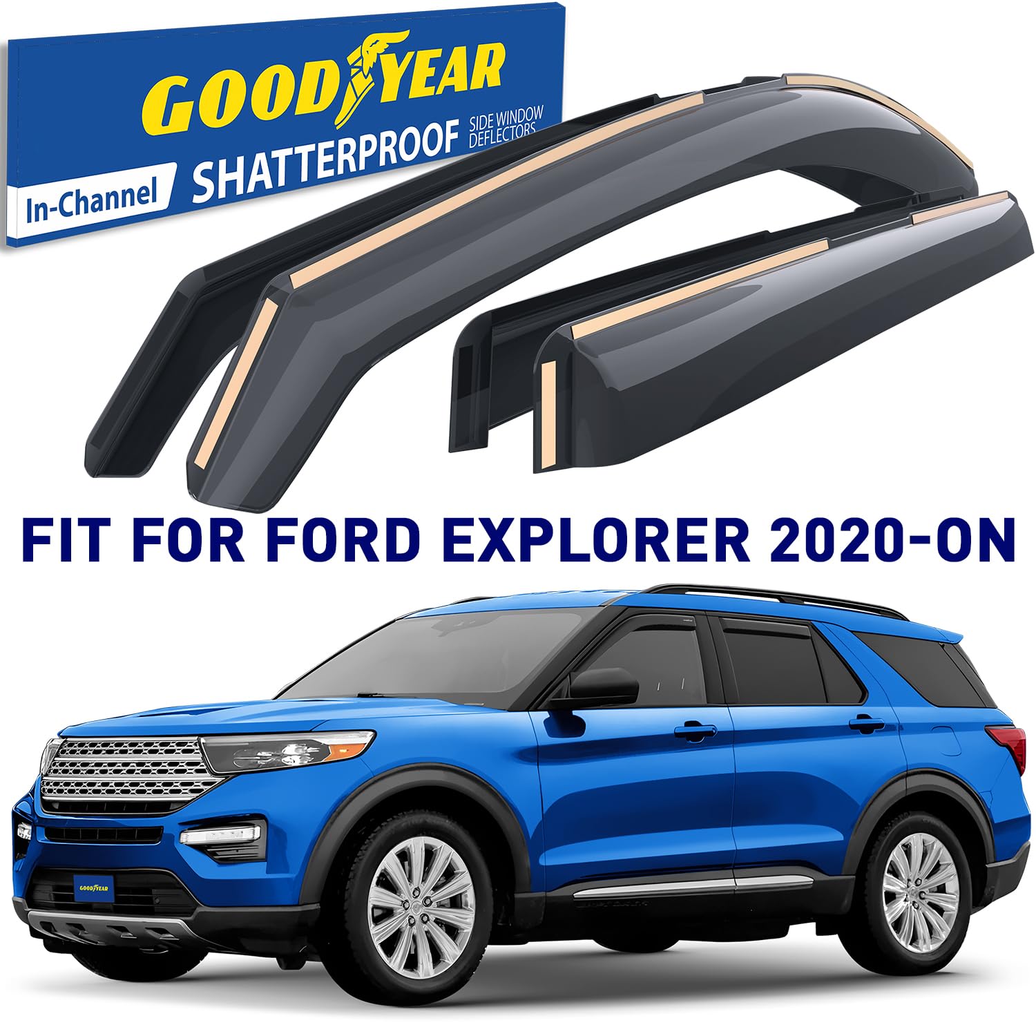 Goodyear Shatterproof In-Channel Window Deflectors For Ford Explorer 2020-2025, Rain Guards, Window Visors For Cars, Vent Deflec