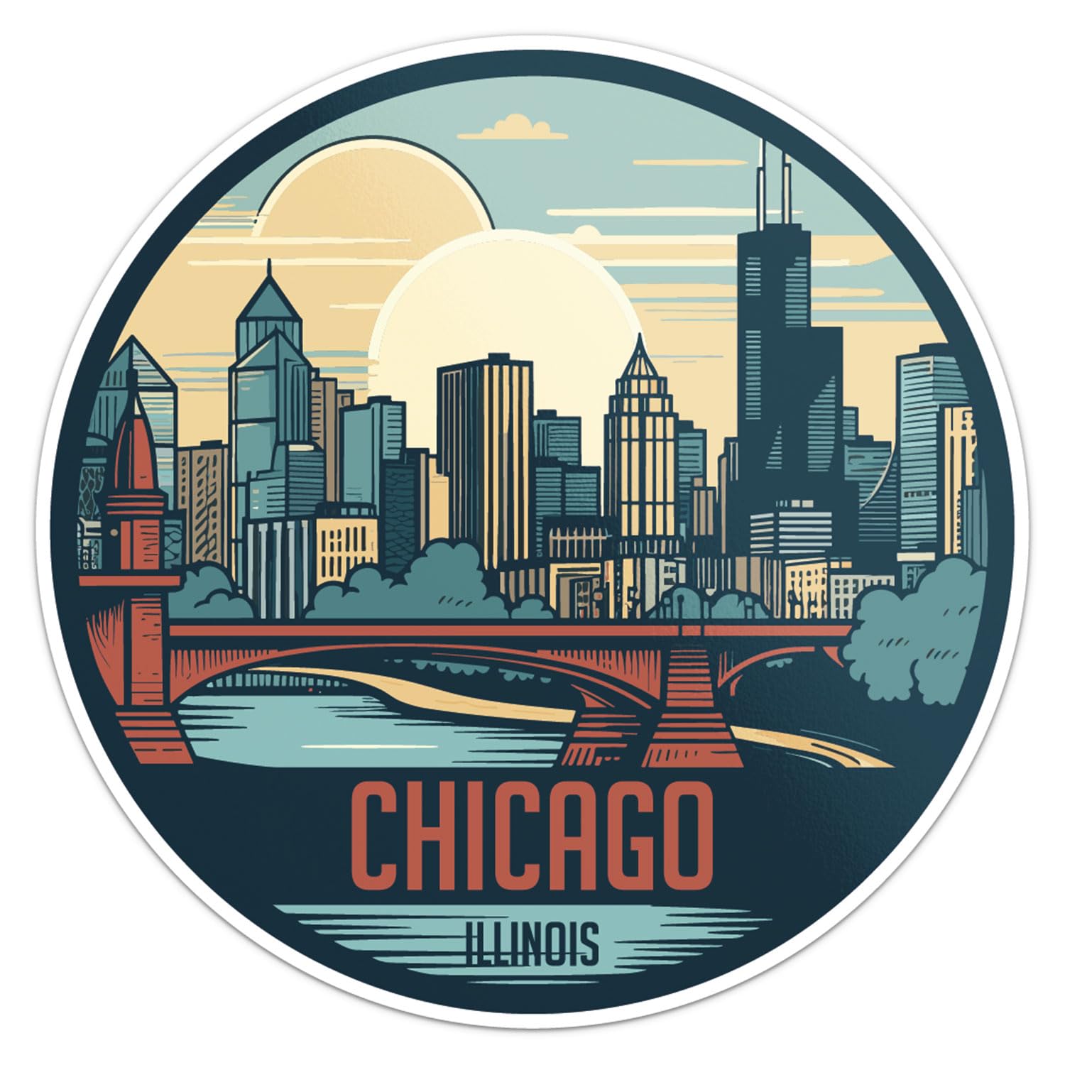 Chicago City Sticker - Waterproof Vinyl Decal for Car Bumper, Laptop, Water Bottle, Wall, and Window, Size - 3'' Longer Side
