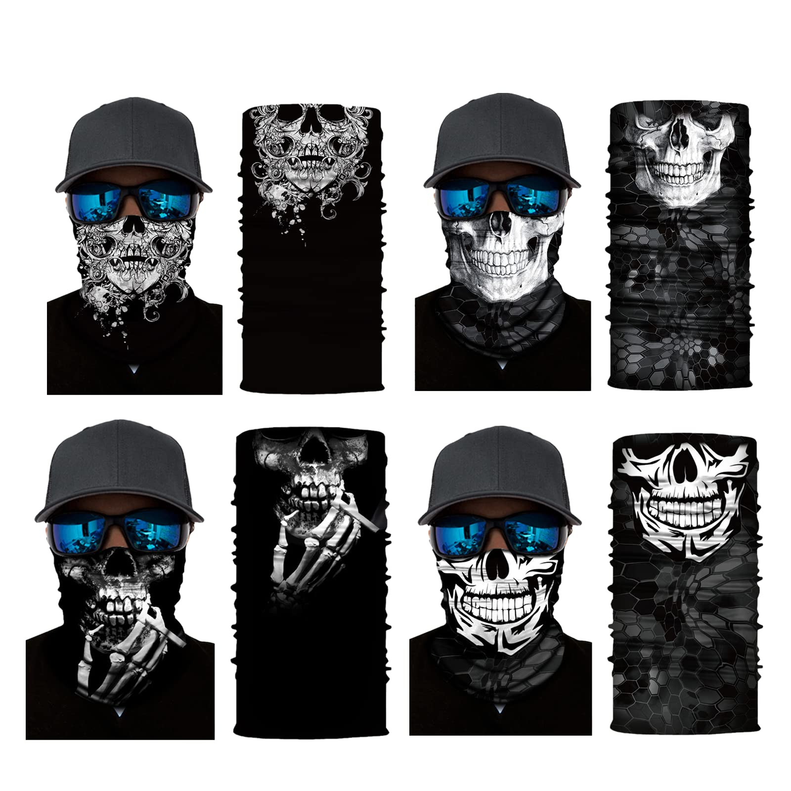 Wysummer 8Pcs Scarves Bandanas Face Tube Black Headband, Motorcycle Multi Function Headwear Hat Scarf Neck Warmer Balaclava