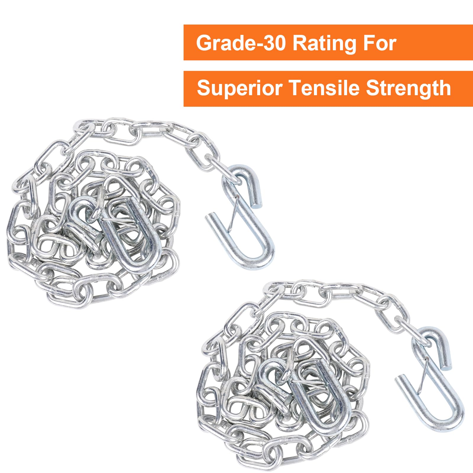 Teukriga 3/16'' X 54'' Grade 30 Steel Boat Trailer Safety Chain With Spring Clip Hooks 3500 Lbs, 2 Pcs (3/16'' X 54'')