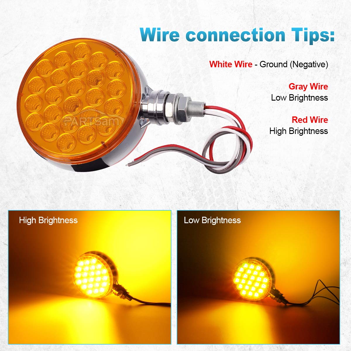 Partsam 2pcs Round Double Face Amber 48LED Pedestal Fender Rear Turn Signal Parking Lights Post Mount, Dual-face Led Marker Trai