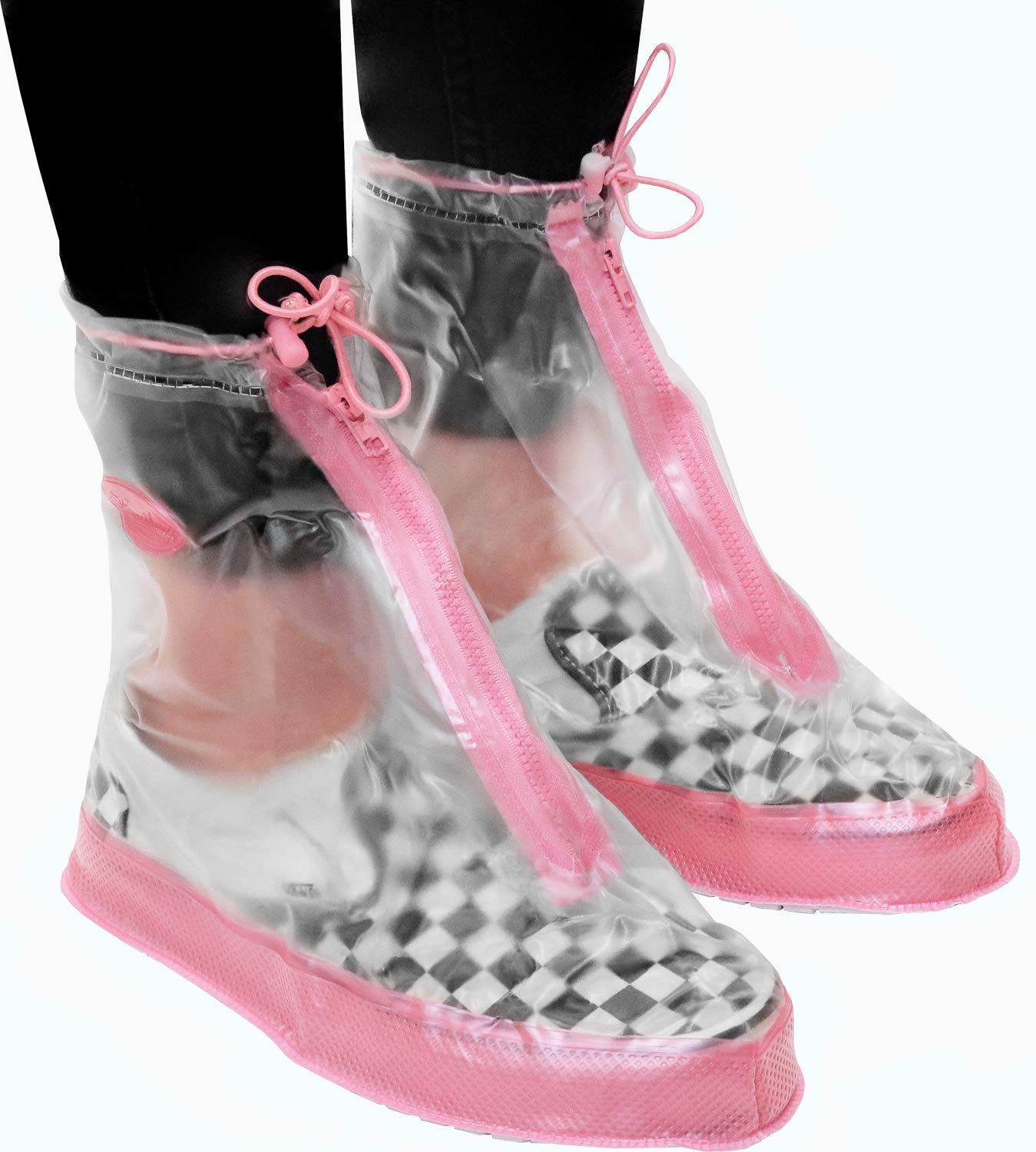 Rain Shoe Covers | Waterproof Shoe Covers For Men Women | Reusable Galoshes Overshoes (Clear/Pink, 4X-Large)