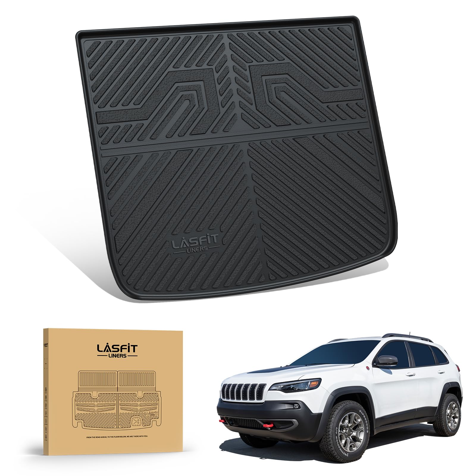 Lasfit Trunk Mat For Jeep Cherokee 2014-2023 All Weather Tpe Custom Fit Cargo Mat Trunk Liner Cargo Liner, Black