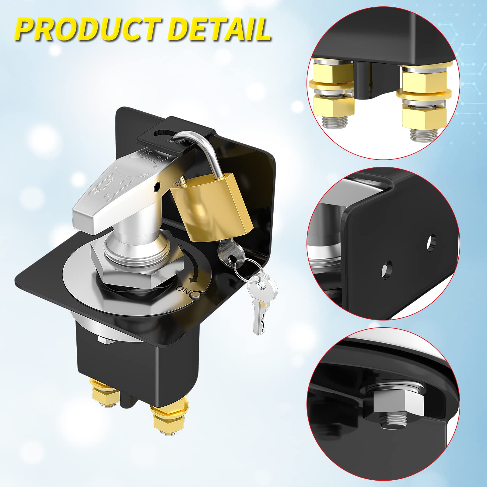 Joinfworld 500A Battery Disconnect Switch 12V 36V Heavy Duty with Lockout Plate, Battery Kill Switch High Current Cut Off Switch