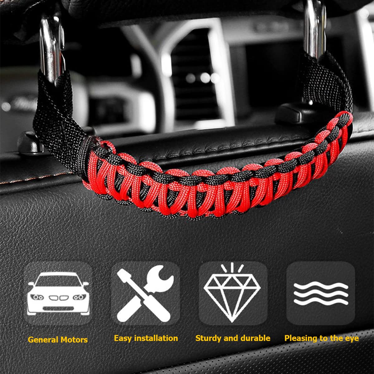 Auceli 2Pcs Headrest Grab Handles, Car Front Rear Seat Back Roll Bar Grip Handles Kit, Nylon Paracord With Headrest Mounted Auto
