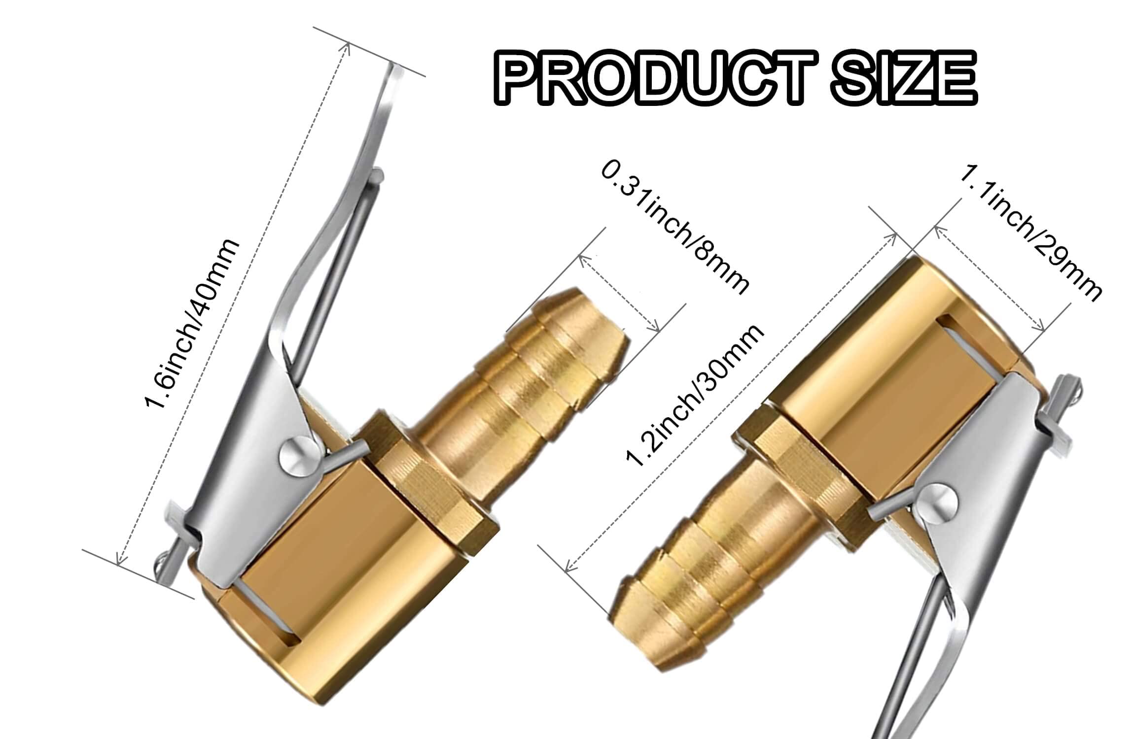 Tire Air Chuck Adapter With Clip,5/16'' Brass American Type Thread Pump Nozzle,Tire Inflator Lock On Air Chuck, Air Compressor T