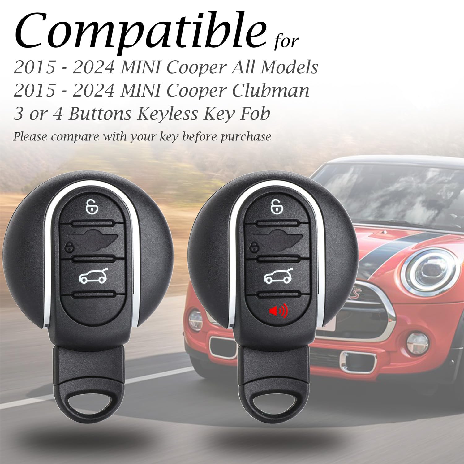 Vitodeco Genuine Leather Smart Key Fob Case Cover Compatible With Mini Cooper, Clubman, Hardtop, Convertible, Countryman 2014 -