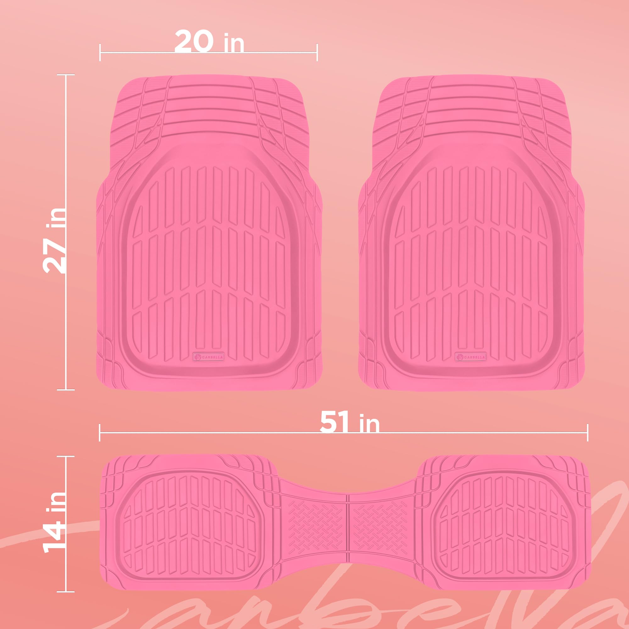 Carbella Rubber 4-Piece Pink Car Floor Mats - Universal Trim To Fit All Weather Pink Car Accessories - Girl Car Accessories For
