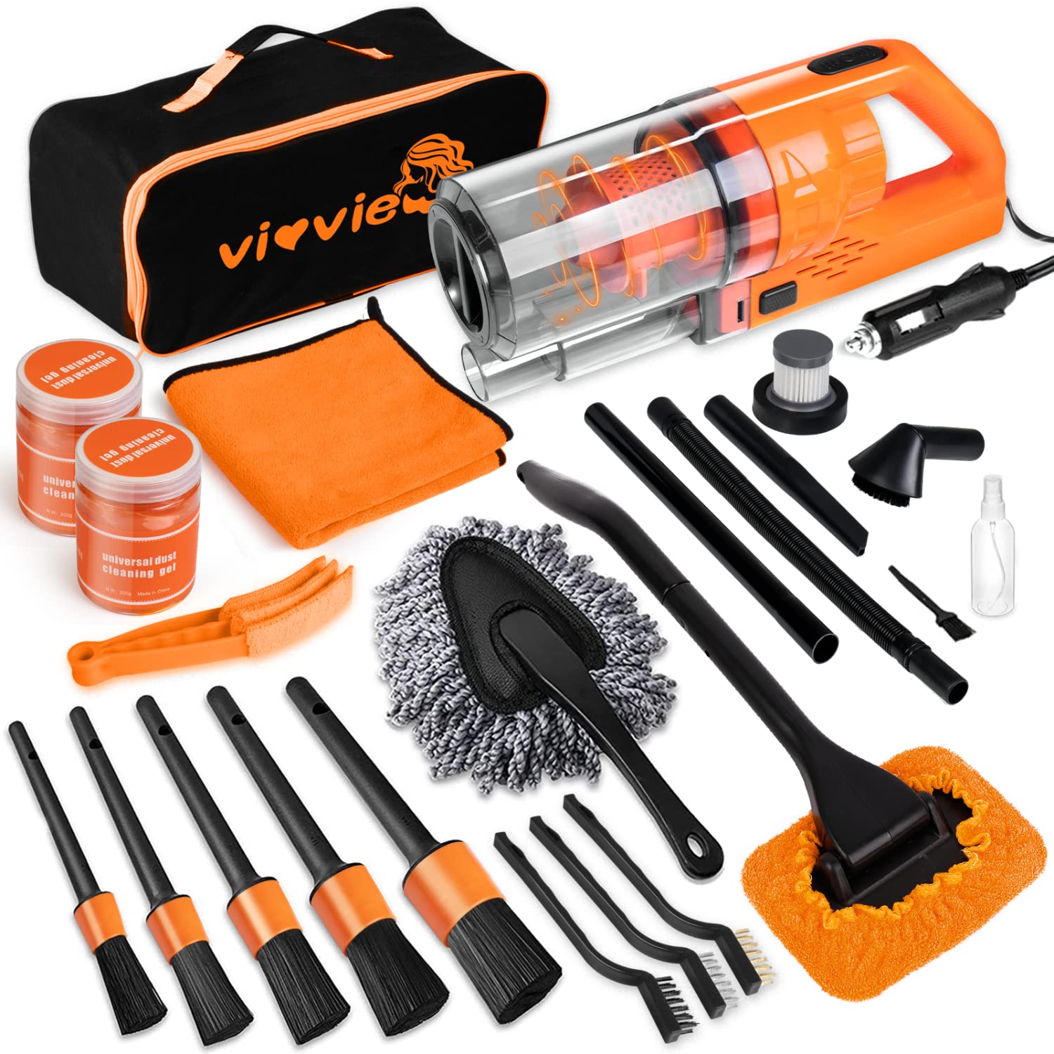Vioview Car Detailing Kit Interior Cleaner, 17Pcs Car Cleaning Supplies With High Power Portable Car Vacuum, Detailing Brush Set