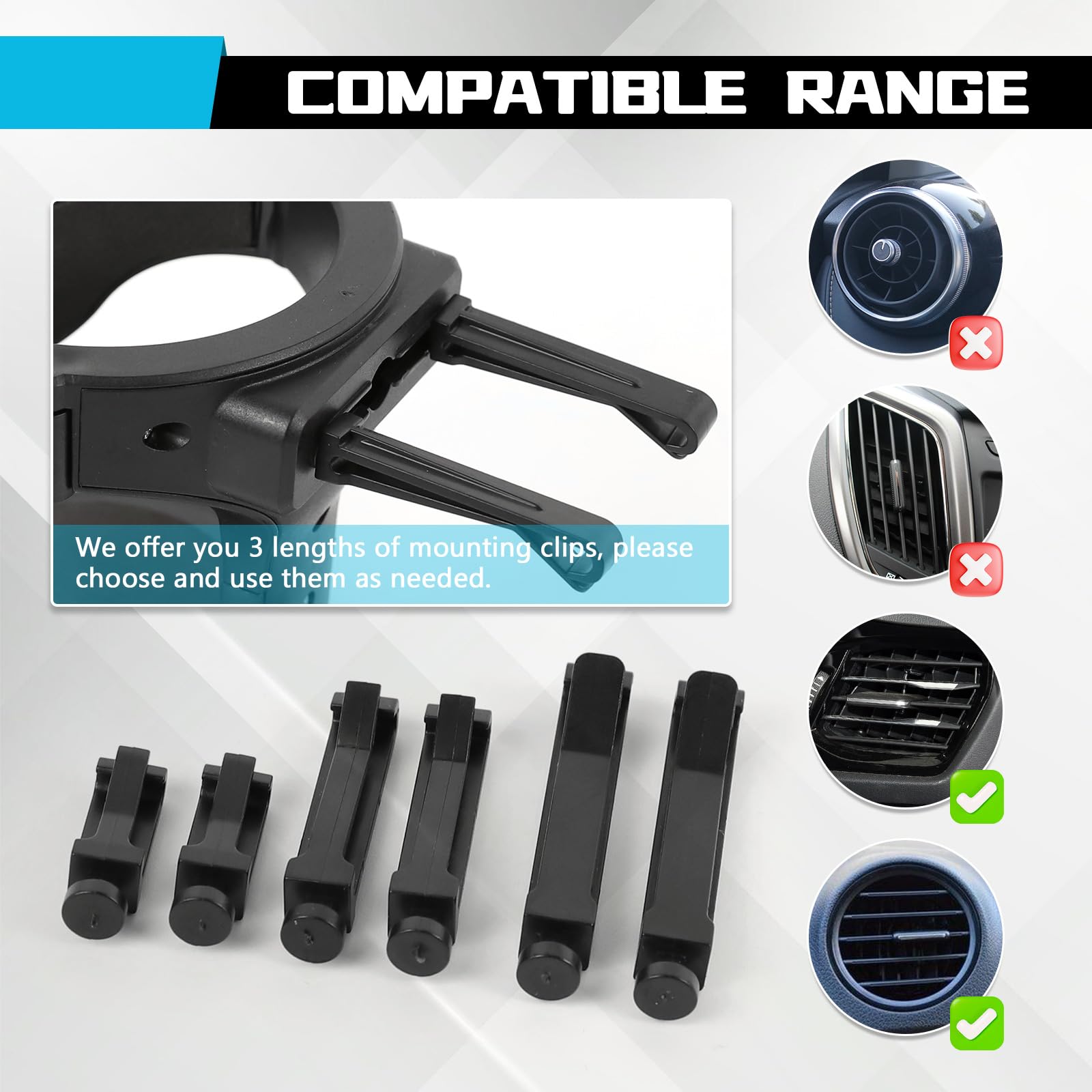 Wuyaoyao Car Cup Holder, Cup Holder for Car Air Vent, Automotive Air Vent Cup Holder Expander with 3 Kinds Mounting Clips, Drink