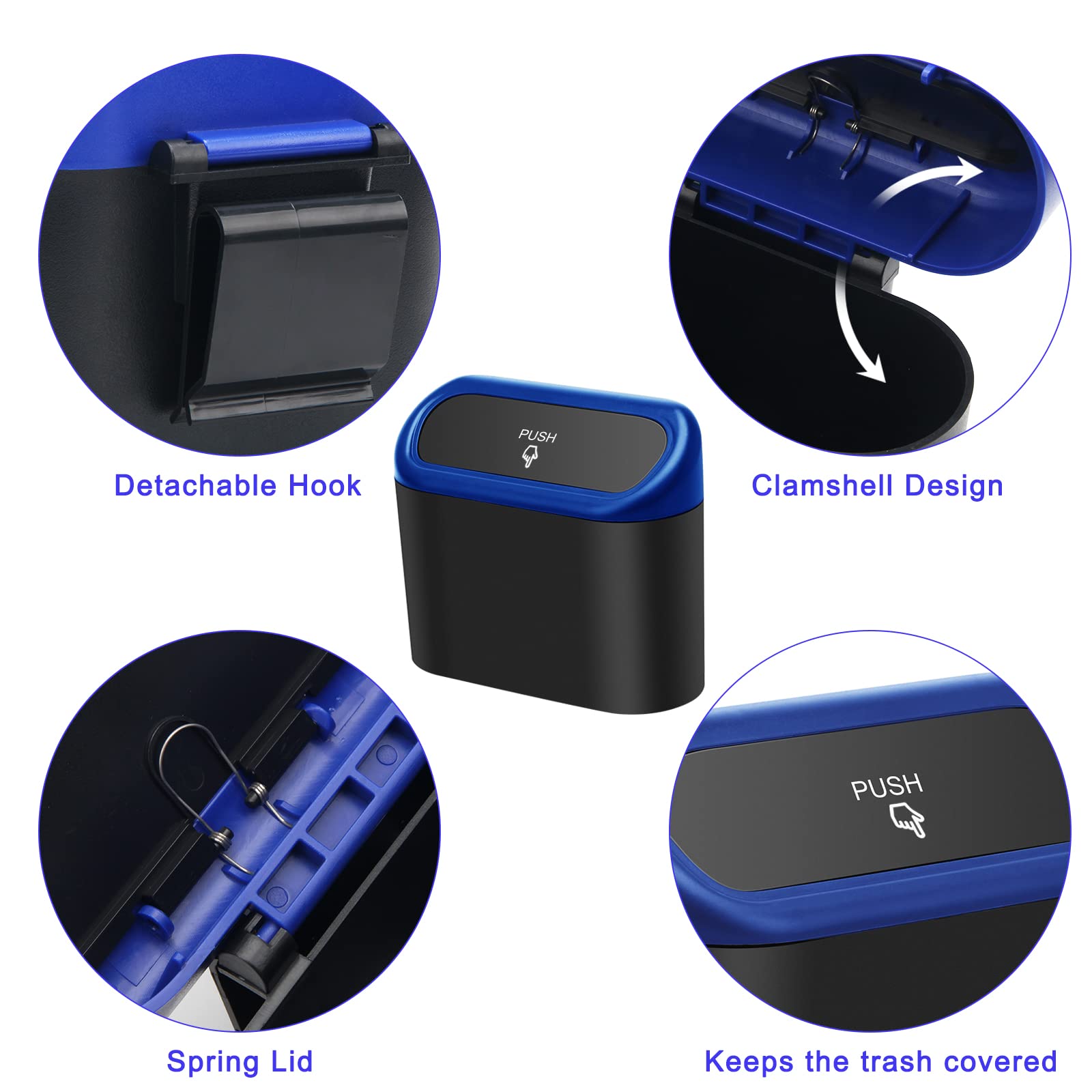 Ahier Small Car Trash Can With Lid, Car Garbage Can Portable Hanging Mini Car Trash Can Car Holder With 30Pcs Garbage Bags For Car, Office, Home