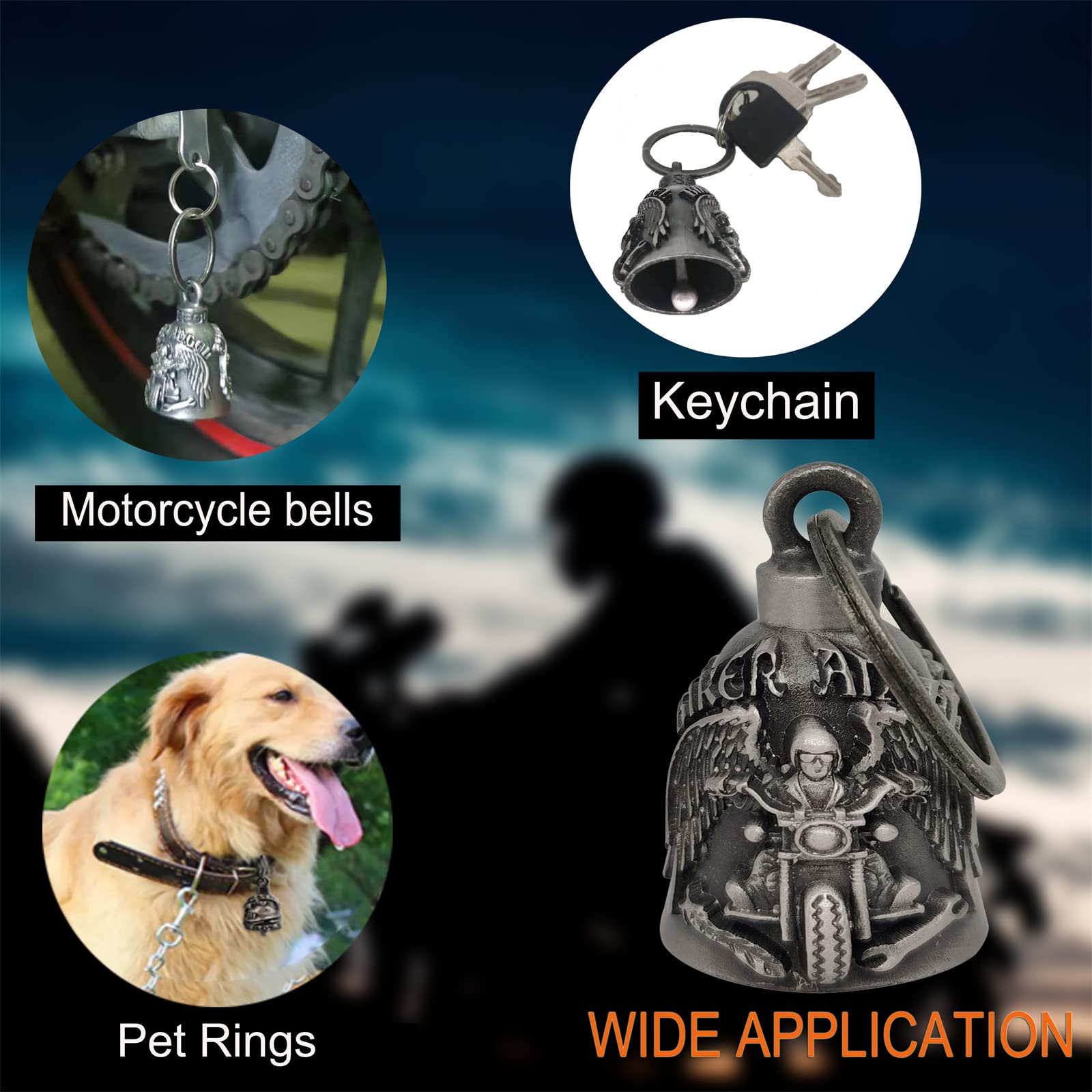 Dream Apparel Motorcycle ride bell for bikers,heavy spirit bells accessory and key chain for luck (DBL6-L Biker Angel)