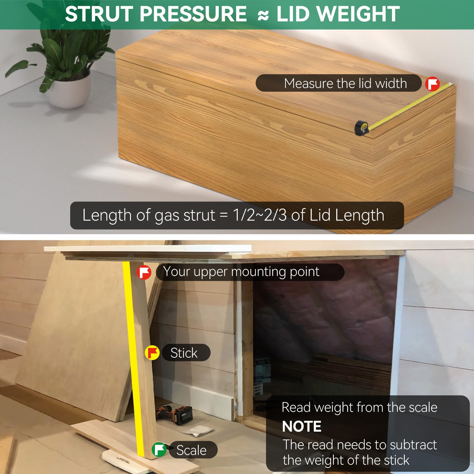 Huopo 15 Inch 67Lb/300N Gas Strut Shock Spring Lift Support For Rv Bed Storage Heavy Duty Lid Basement Door Boat Hatch, Set Of 2