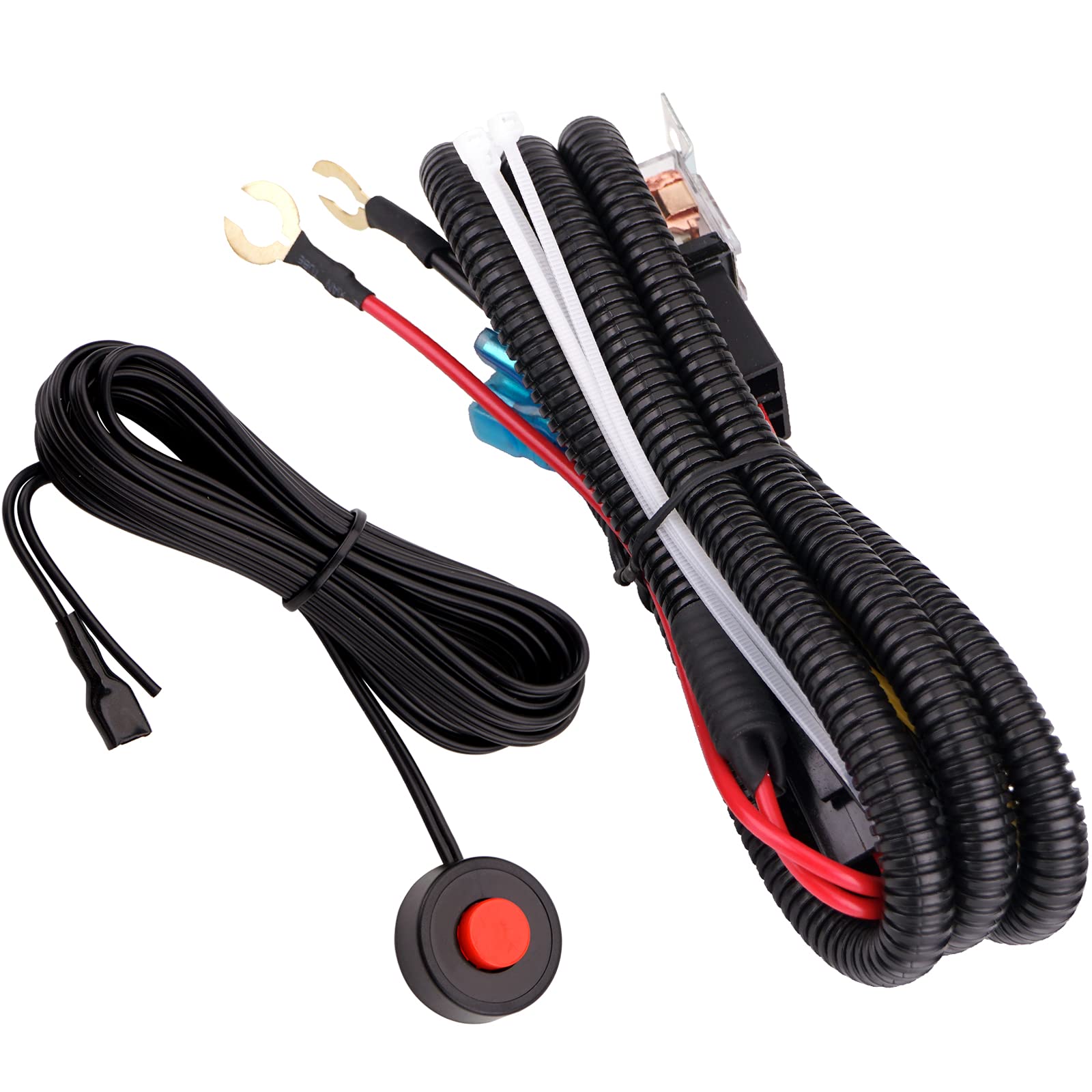 AOLIHAN 12V Air Horn Wiring Kit - Button Switch, Harness, Relay Kit for Car Truck - Grille Mount, Blast Tone Horns (Red Button a