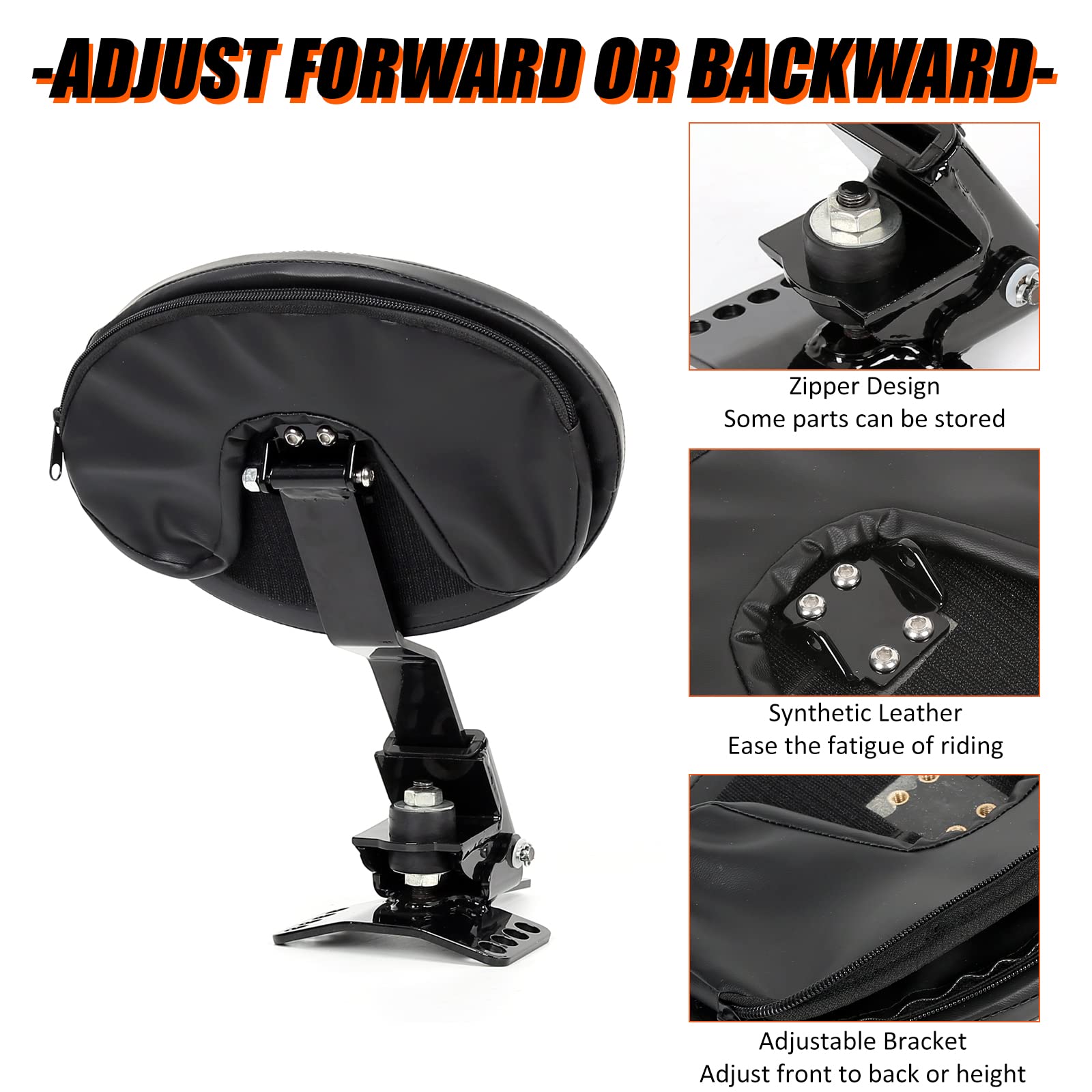 Ecotric Adjustable Plug-In Driver Rider Backrest Kit For 1988-2023 Harley Touring Fltr Flht,With A Removable Back Pocket