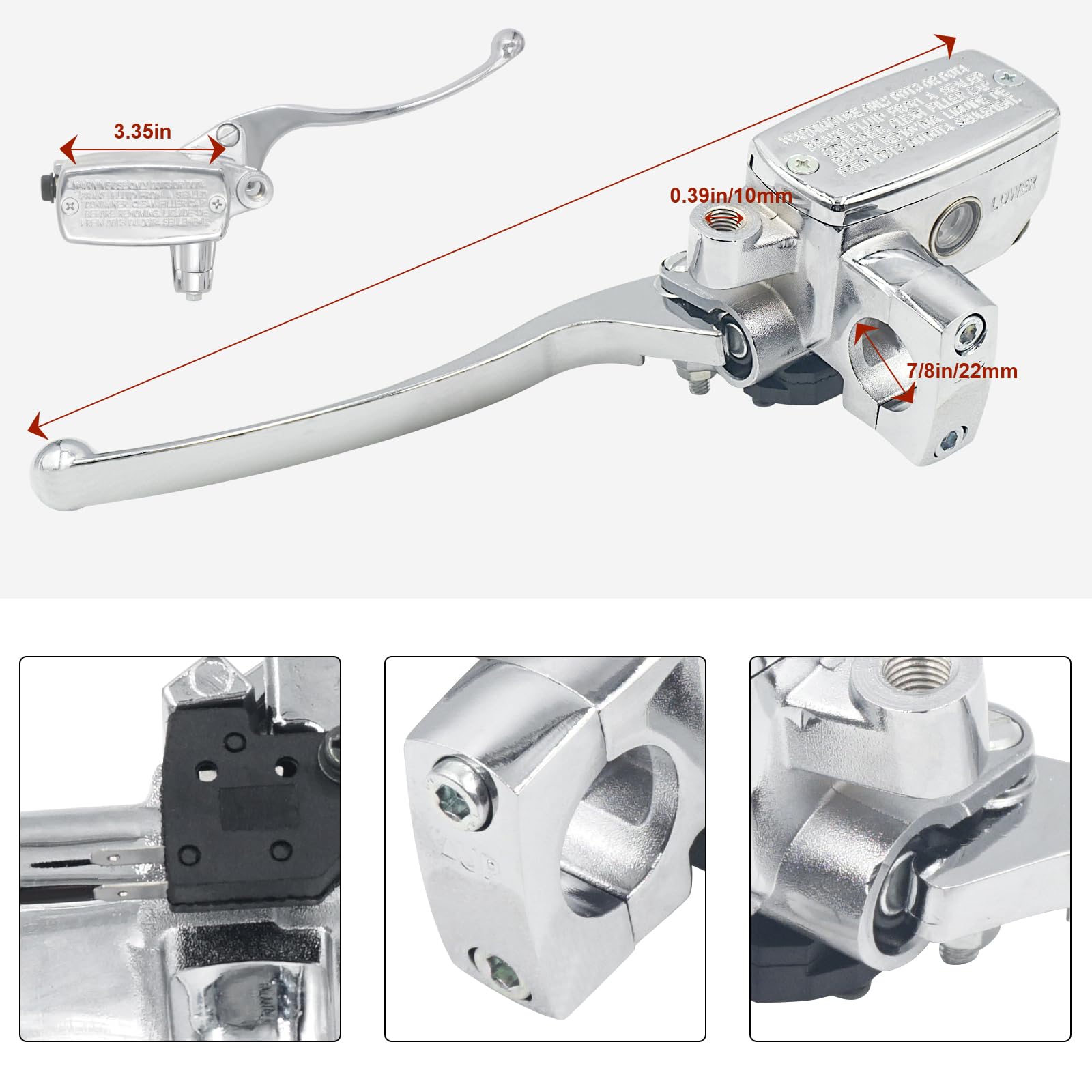Triumilynn 7/8'' 22Mm Brake Clutch Master Cylinder Replacement For Hon-Da Ya-Ma-Ha Su-Zu-Ki Kawa-Saki Motorcycle, 7/8 Inch Brake