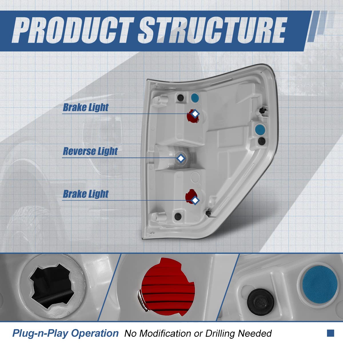 Auto Dynasty Factory Style Rear Tail Lights Brake Lamps Compatible With Ford F-150 09-14, Driver Left Side, Chrome Trim Red Lens