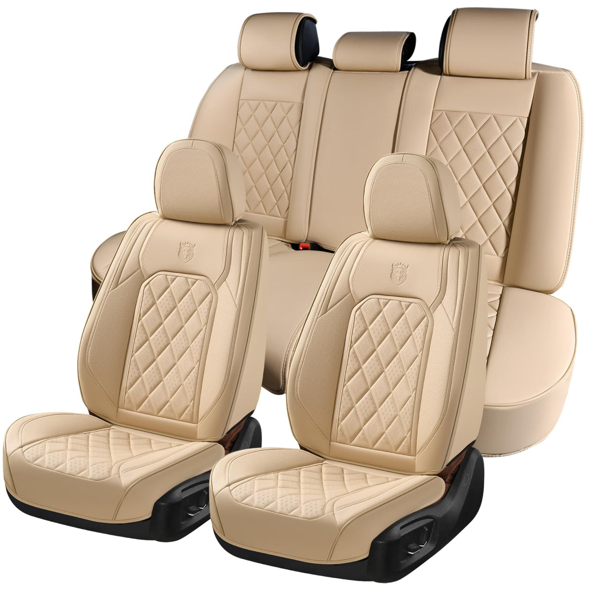 Coverado Car Seat Covers Full Set, Luxury Faux Leather Waterproof Seat Cover, 5 Seat Universal Seat Covers For Cars, Front And B