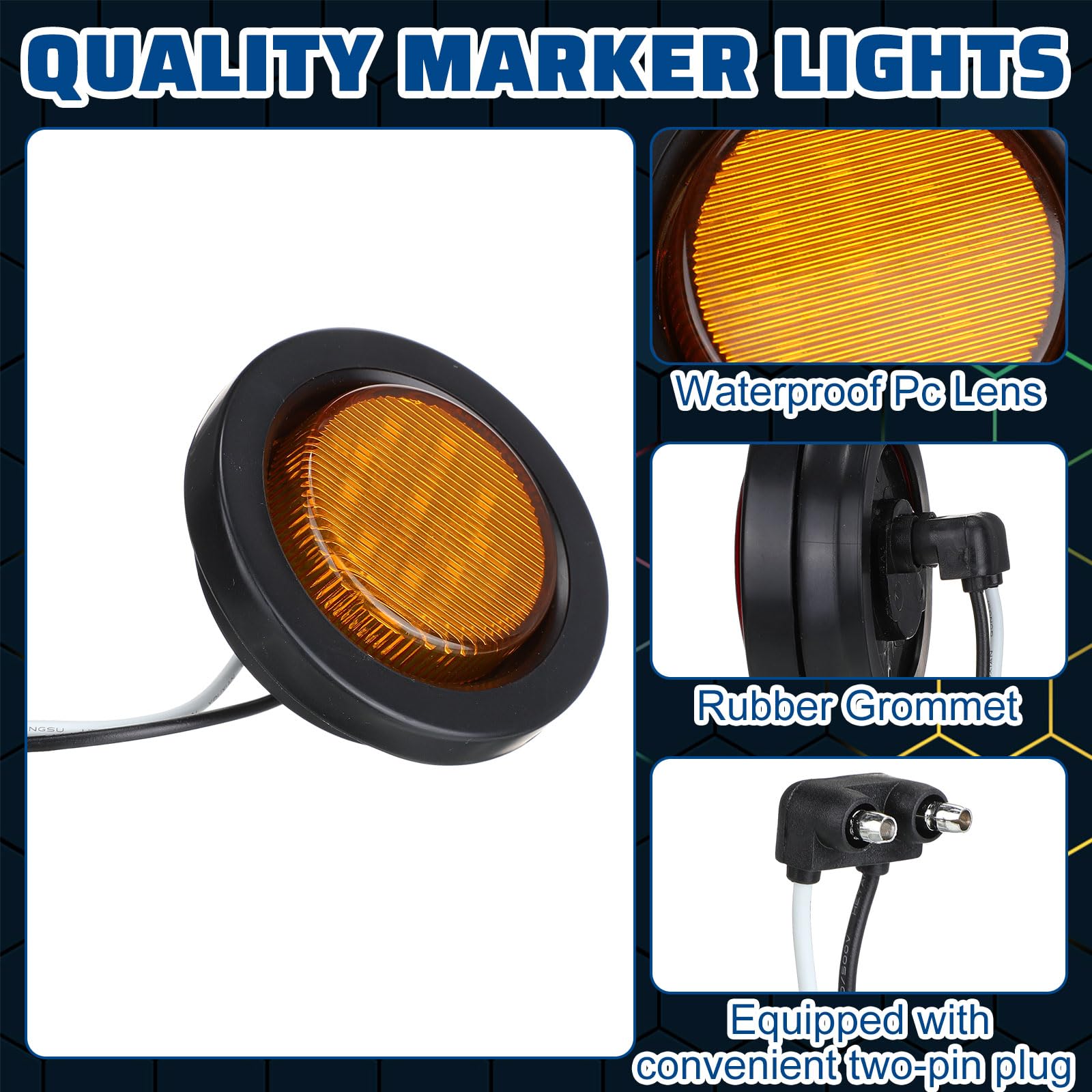 Treela 16 Pcs 2 Inch Led Marker Lights Waterproof Sealed 10 Leds Round Trailer Light With Rubber Flush Mount Grommet 2 Prong Wir