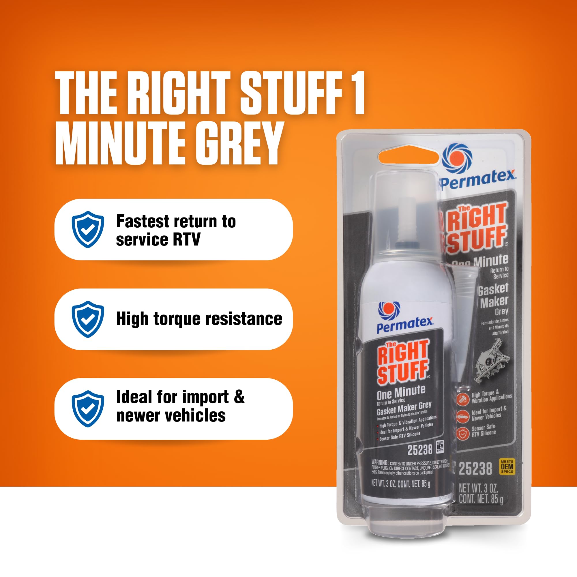 Permatex 25238 The Right Stuff 1 Minute Grey Gasket Maker, 3 Oz