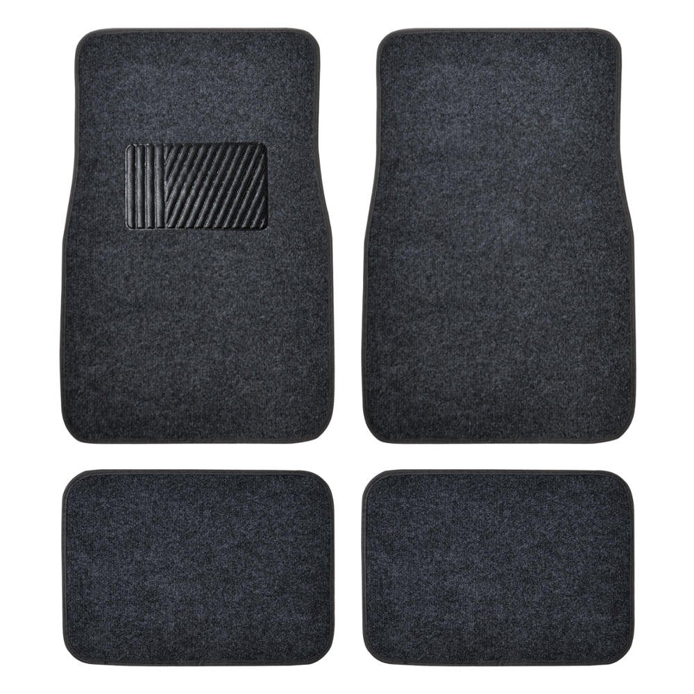 Bdk Premium 4Pc Set Of Carpet Car Floor Mats With Vinyl Safety Heel Pad For Car, Truck, Suv, Coupe Sedan, Dark Gray (Mt-100-Dg)