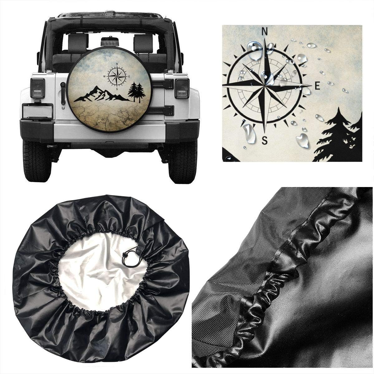 cozipink Weatherproof Mountain Compass Spare Tire Cover - Universal Fit for 14-17 Tires, Ideal for RV, SUV, Truck, and Camper Travel