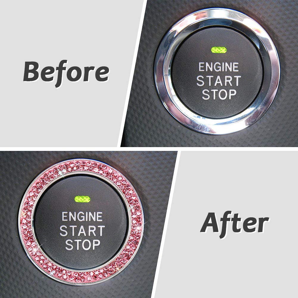 Tobequeen Crystal Rhinestone Ring For Car Bling Ring Decal For Vehicle 2Pcs Auto Engine Start Stop Decoration For Women Girl,Int