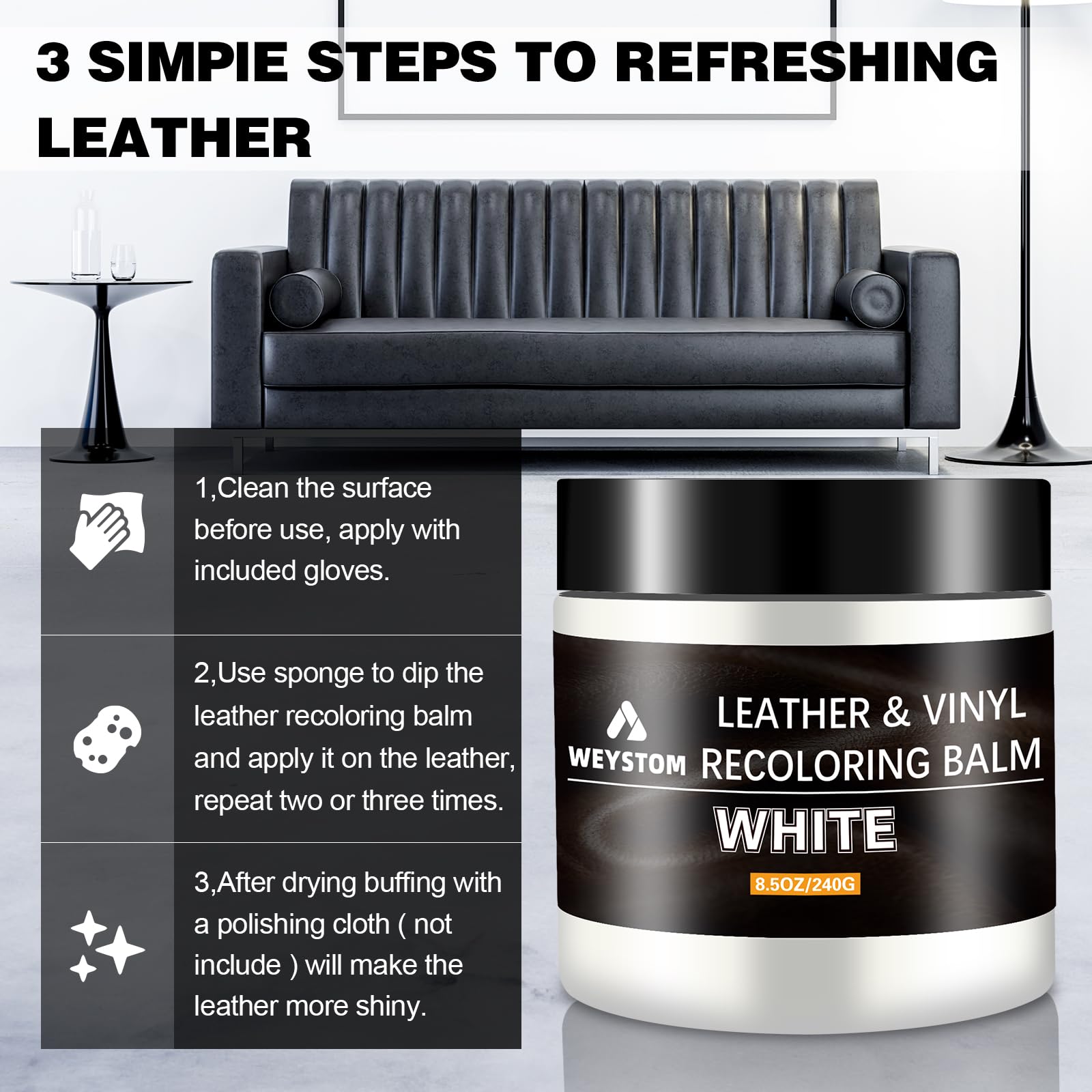 Leather Recoloring Balm - White Leather Repair Kit For Furniture, Dye, Recolor, Renew, Repair & Restore Aged, Faded, Cracked, Pe
