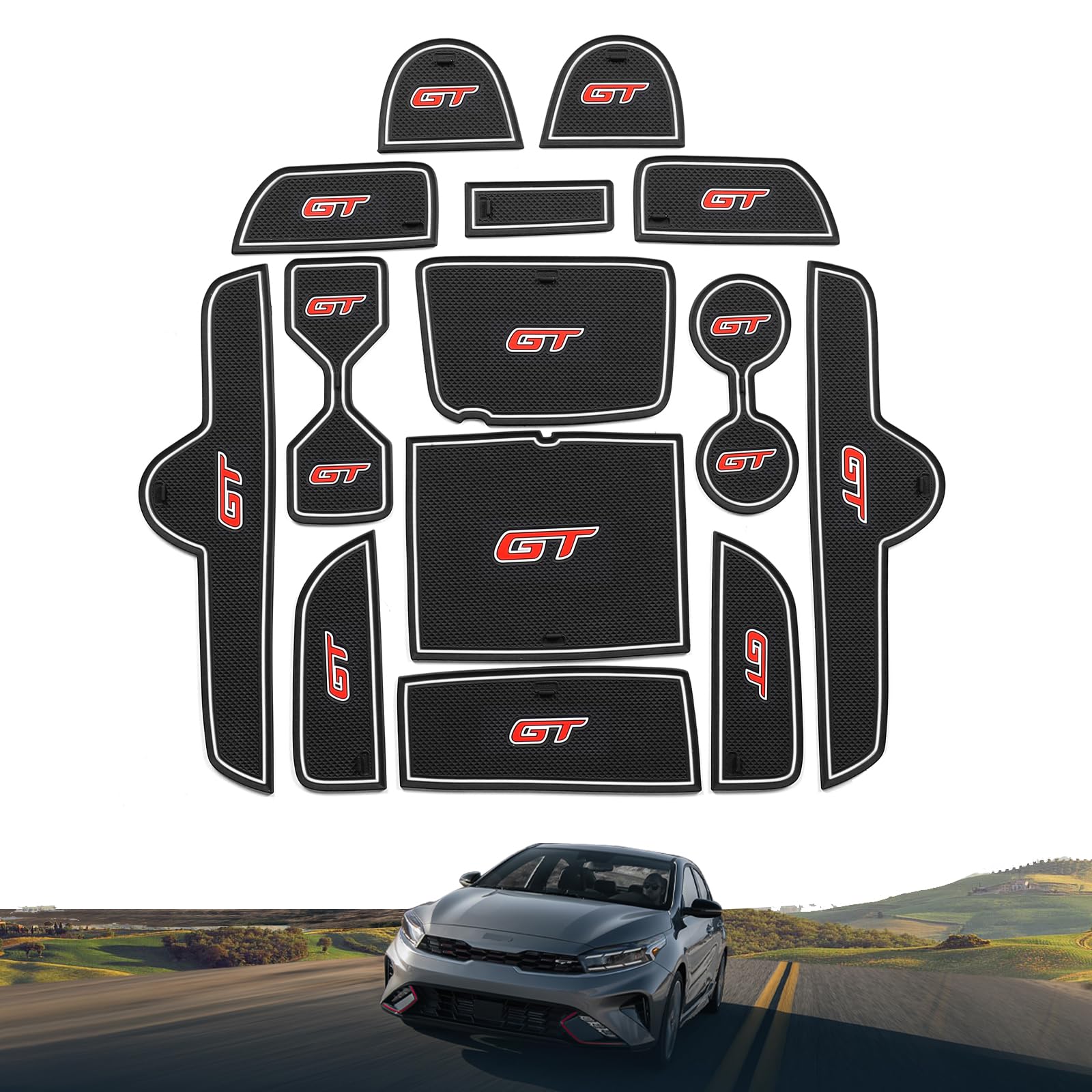 Center Console Liner Compatible With Kia Forte Gt/Gt-Line 2022 2023 2024 Center Console Liner Cup Holders Non-Slip Pad Inserts Accessories (White)