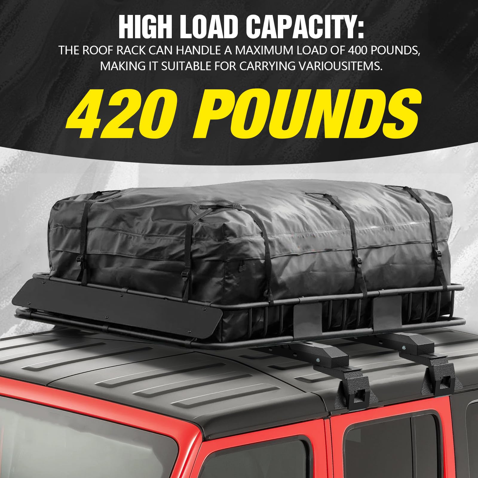 XOOKUN Heavy Duty Roof Rack Cross Bars for Jeep Wrangler JL JK Gladiator JT, 420 lbs Capacity, Black Alloy Steel