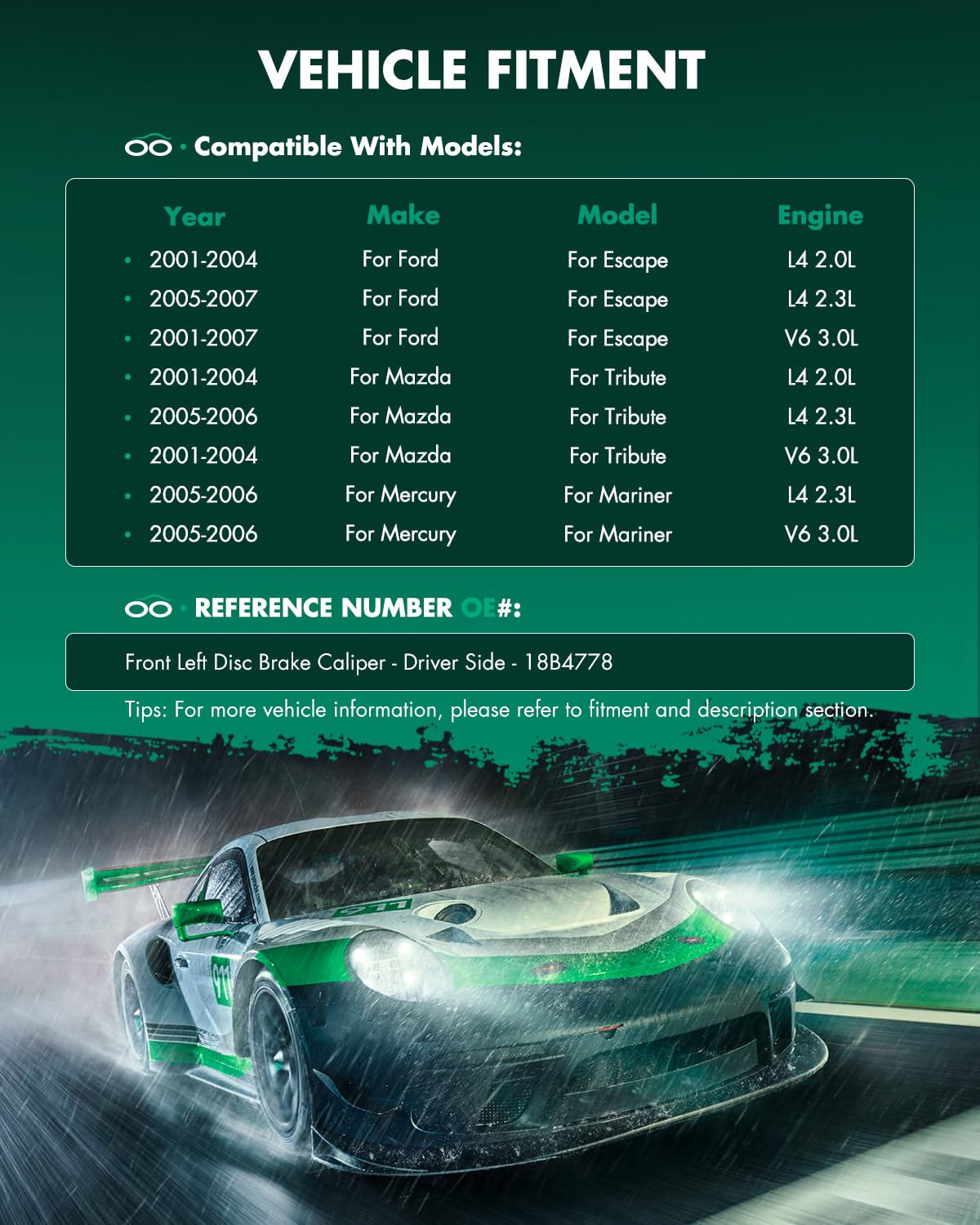 Scitoo Front Left Brake Caliper With Bracket 18B4778 Compatible For Ford For Escape 2001-2007 For Mazda Tribute 2001-2006 For Me