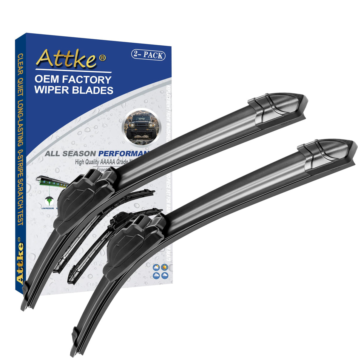 Attke Oem Quality Front Windshield Hook Wiper Blades Oe Original Style (28'' + 18'' Front Windshield Wiper Set)