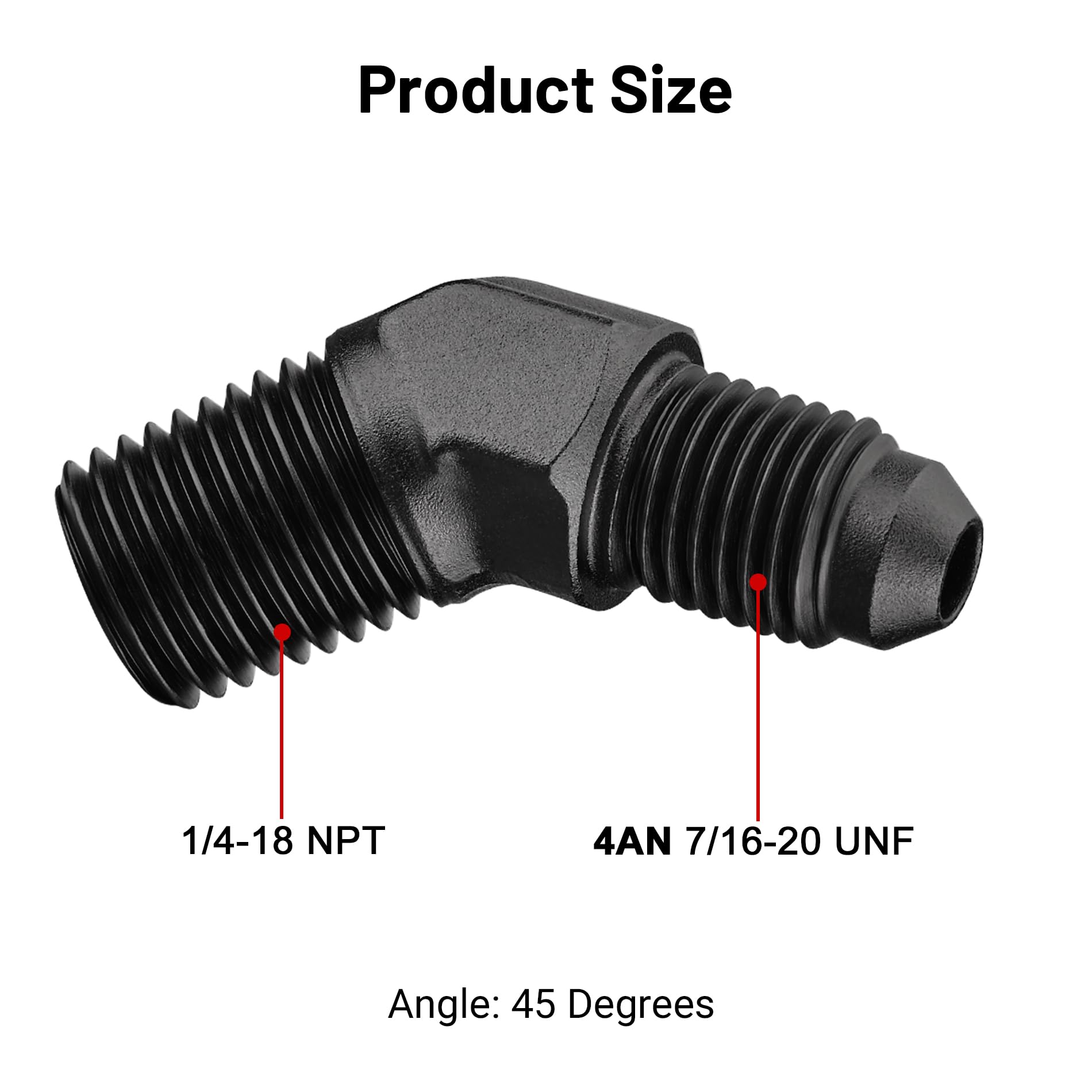 Evil Energy 4An Male Flare To 1/4'' Npt Pipe 45 Degree Fitting Adapter Aluminum Black