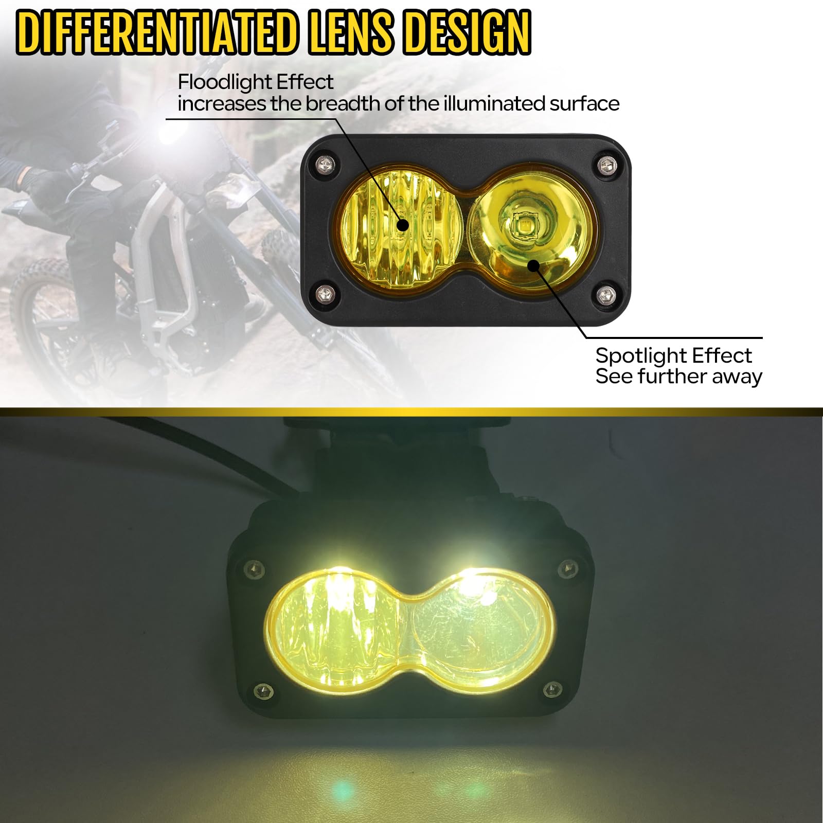 Motoparty Headlight Kit For Sur-Ron Segway X260 Talaria, Yellow 6000-6500K Spot/Flood Light Pods Combo Kit, Dirtbike Lights Acce